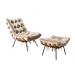 Poltrona Com Puff Costela Base Fixa Suede Bege Bella Decor