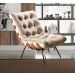 Poltrona Com Puff Costela Base Fixa Suede Bege Bella Decor