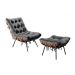 Poltrona Com Puff Costela Base Fixa Suede Cinza Bella Decor