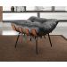 Poltrona Com Puff Costela Base Fixa Suede Cinza Bella Decor