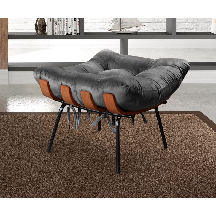 Puff Decorativo Sala de Estar Costela Rib Suede Preto