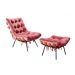 Poltrona Com Puff Costela Base Fixa Suede Rosa Bella Decor