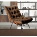 Poltrona Com Puff Costela Base Fixa Veludo Marrom Bella Decor