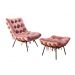 Poltrona Com Puff Costela Base Fixa Veludo Rosê Bella Decor