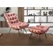 Poltrona Com Puff Costela Base Fixa Veludo Rosê Bella Decor