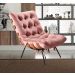 Poltrona Com Puff Costela Base Fixa Veludo Rosê Bella Decor