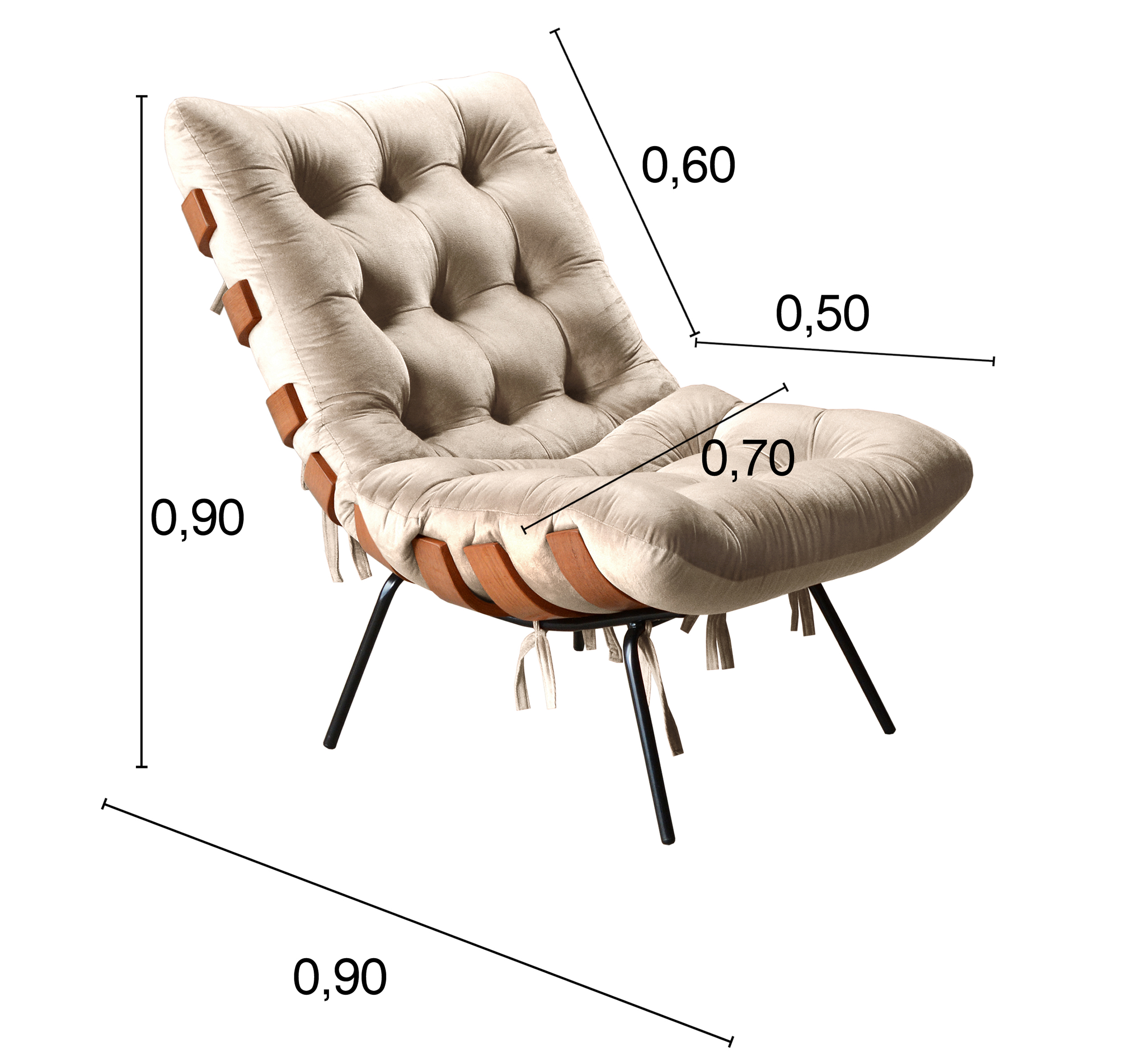Poltrona Costela Martin Eisler Base Fixa Aço e Madeira - Suede Bege