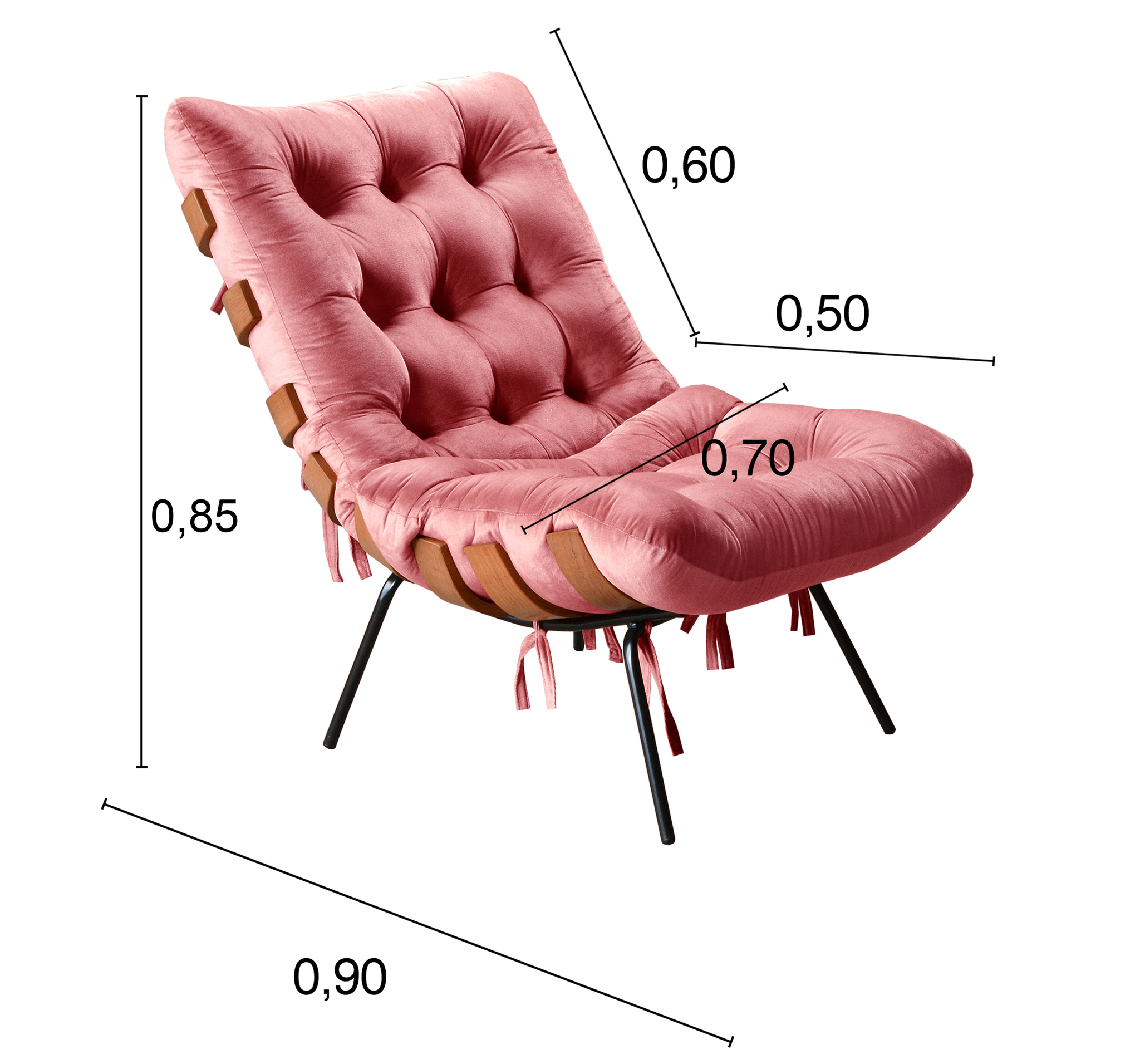 Poltrona Costela Martin Eisler Base Fixa Aço e Madeira - Suede Rosa