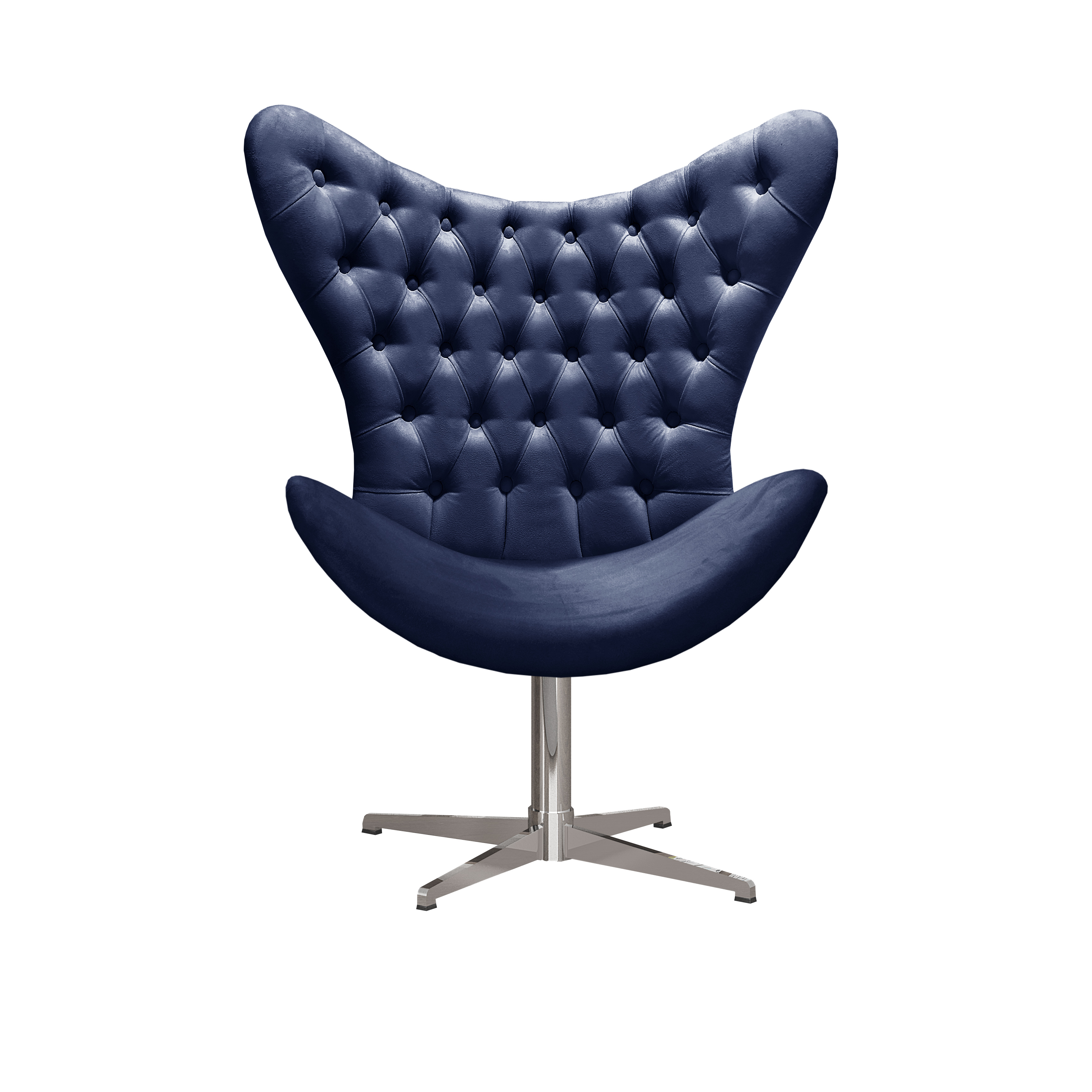 Poltrona Decorativa Alice Egg Com Capitonê Pé Giratório Alumínio - Suede Azul Marinho