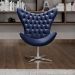 Poltrona Decorativa Alice Egg Com Capitonê Pé Giratório Alumínio - Suede Azul Marinho