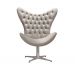 Poltrona Decorativa Alice Egg Com Capitonê Pé Giratório Alumínio - Suede Bege Claro