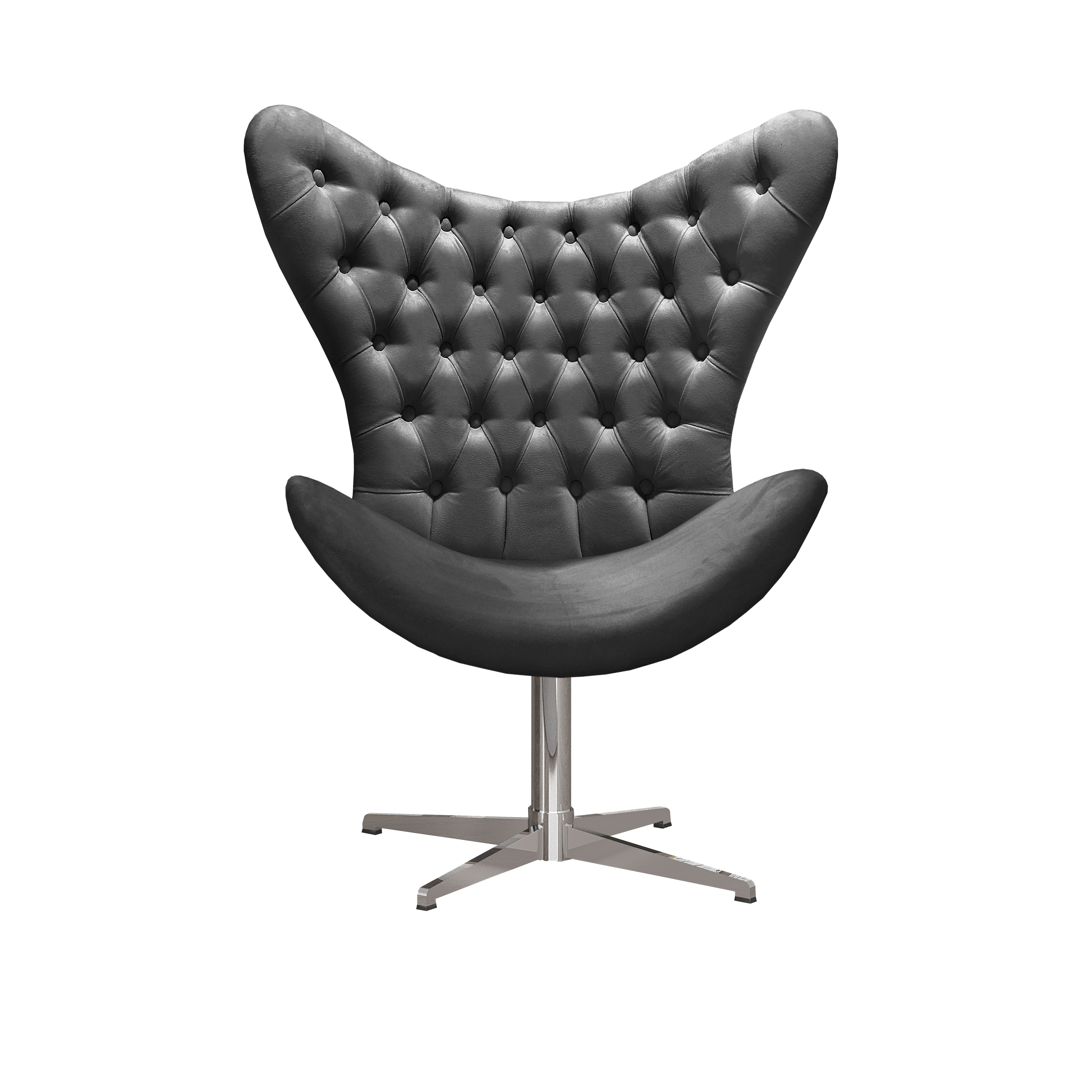 Poltrona Decorativa Alice Egg Com Capitonê Pé Giratório Alumínio - Suede Cinza Grafite