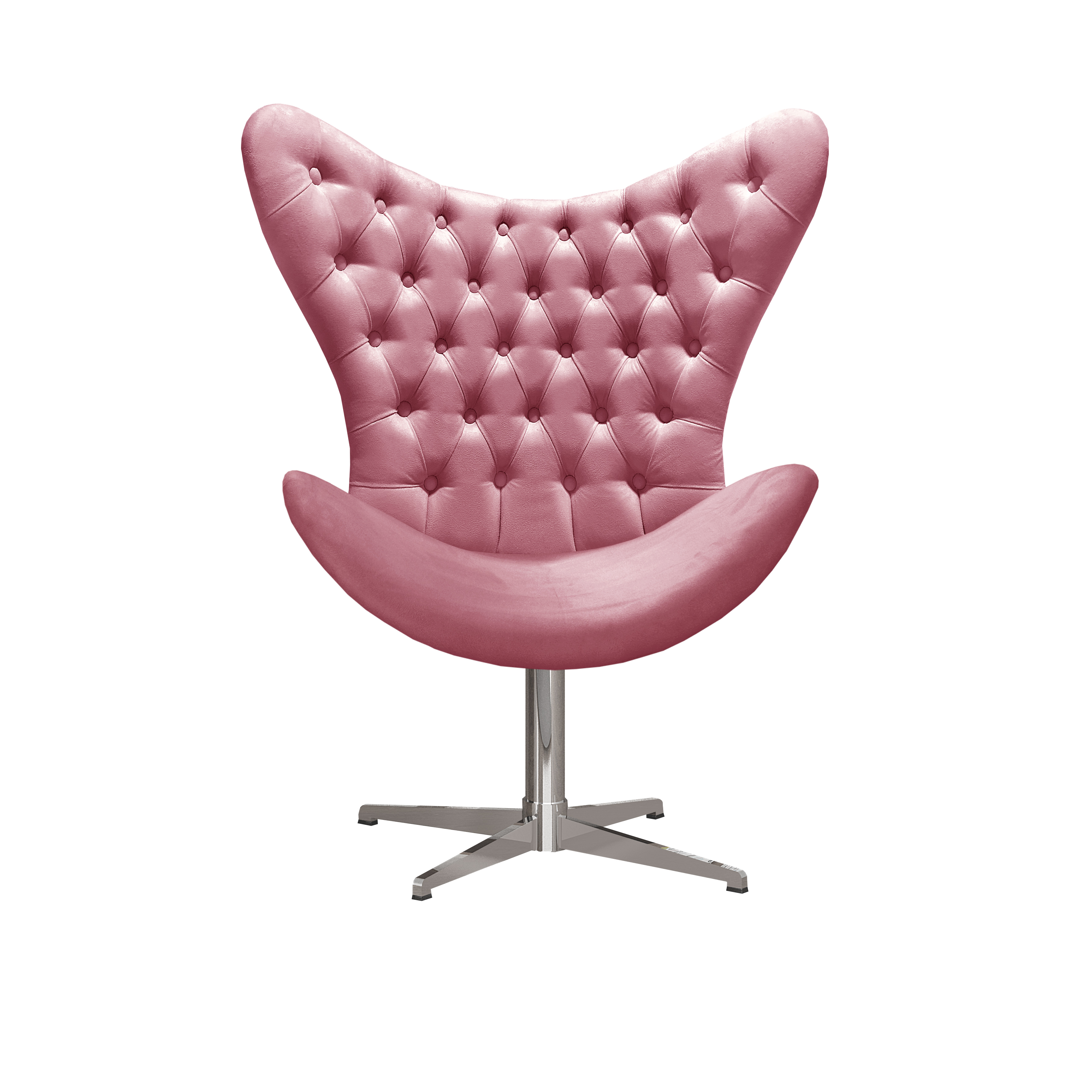 Poltrona Decorativa Alice Egg Com Capitonê Pé Giratório Alumínio - Suede Rosa