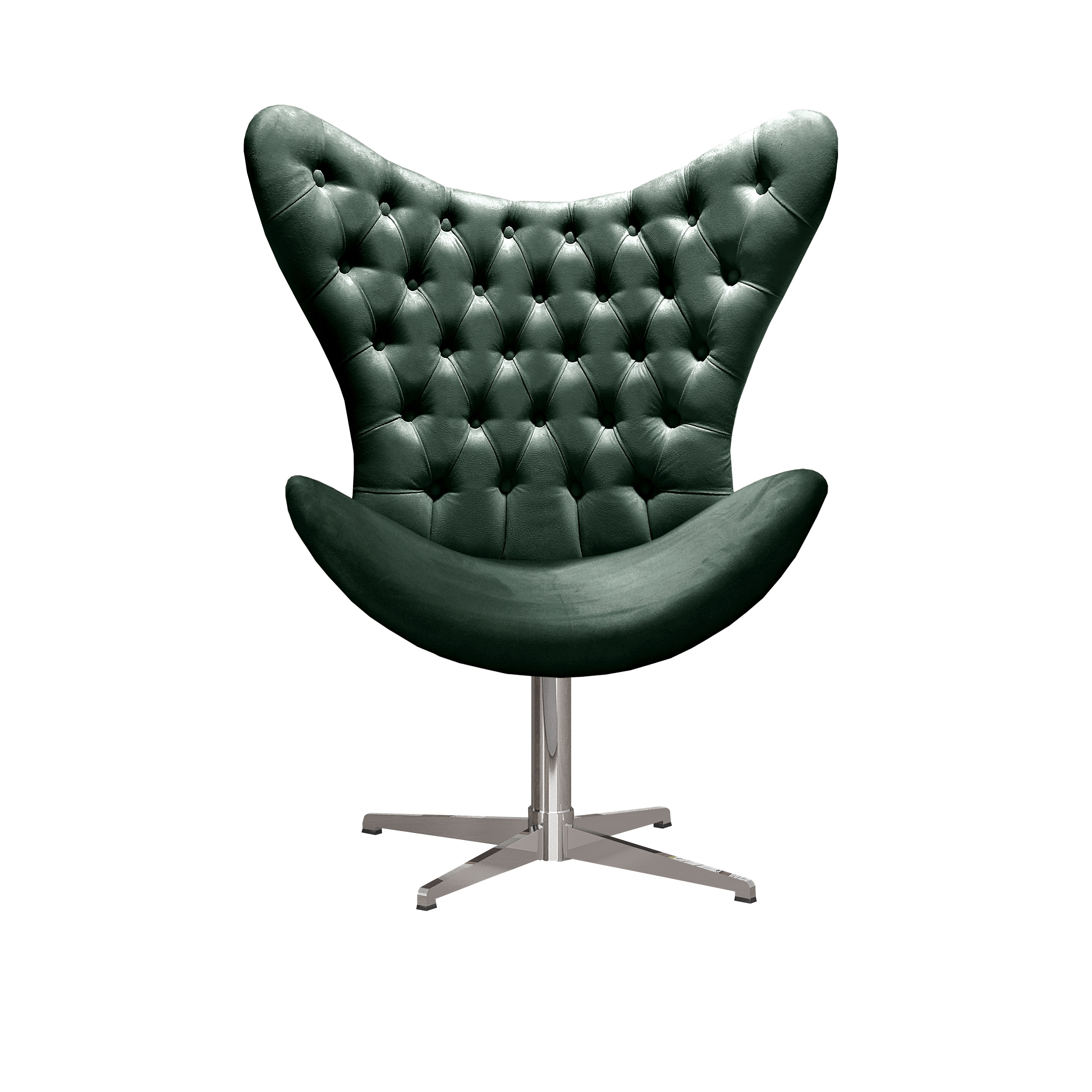Poltrona Decorativa Alice Egg Com Capitonê Pé Giratório Alumínio - Veludo Verde