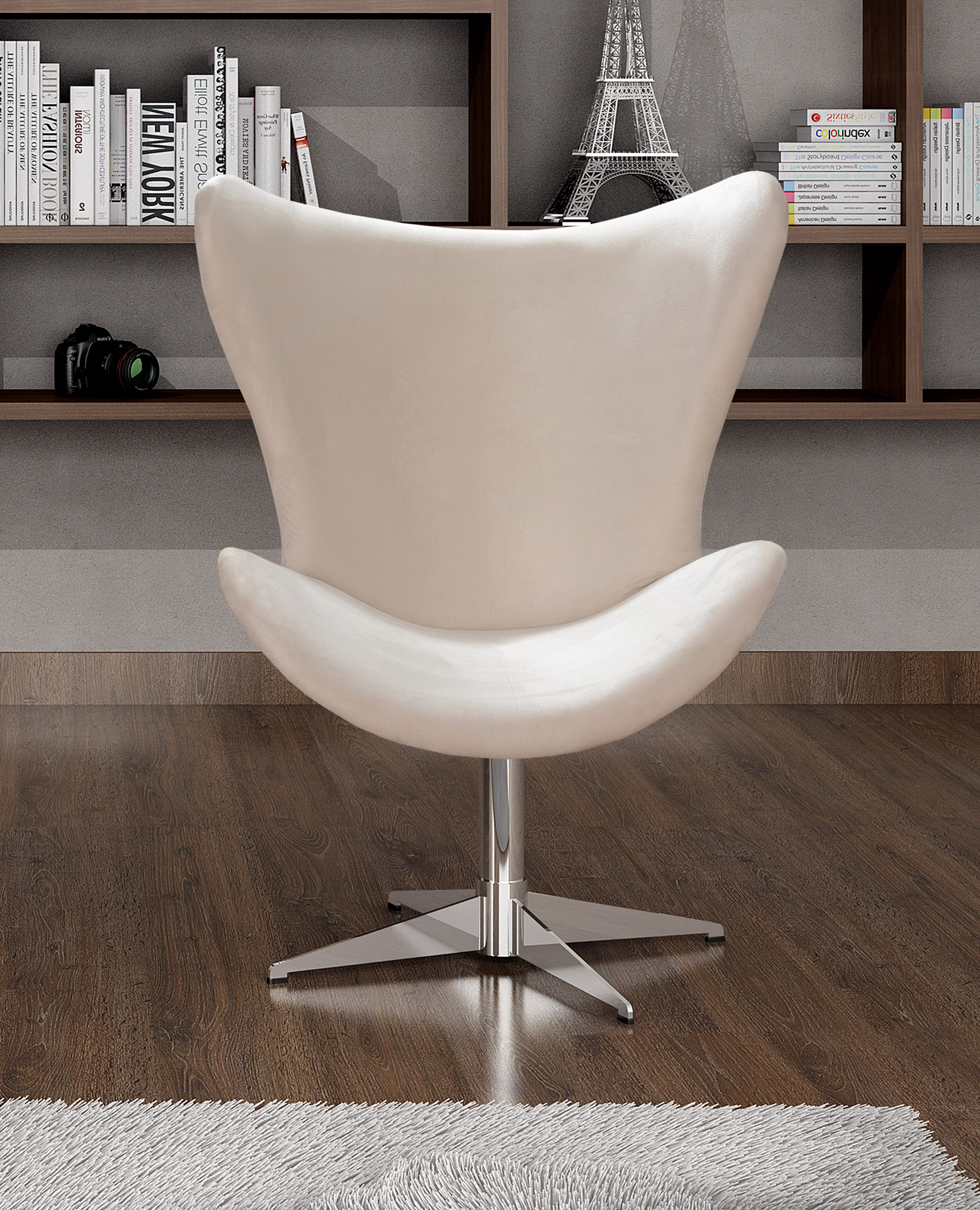 Poltrona Decorativa Alice Egg Lisa Base Giratória De Alumínio - Suede Bege Claro