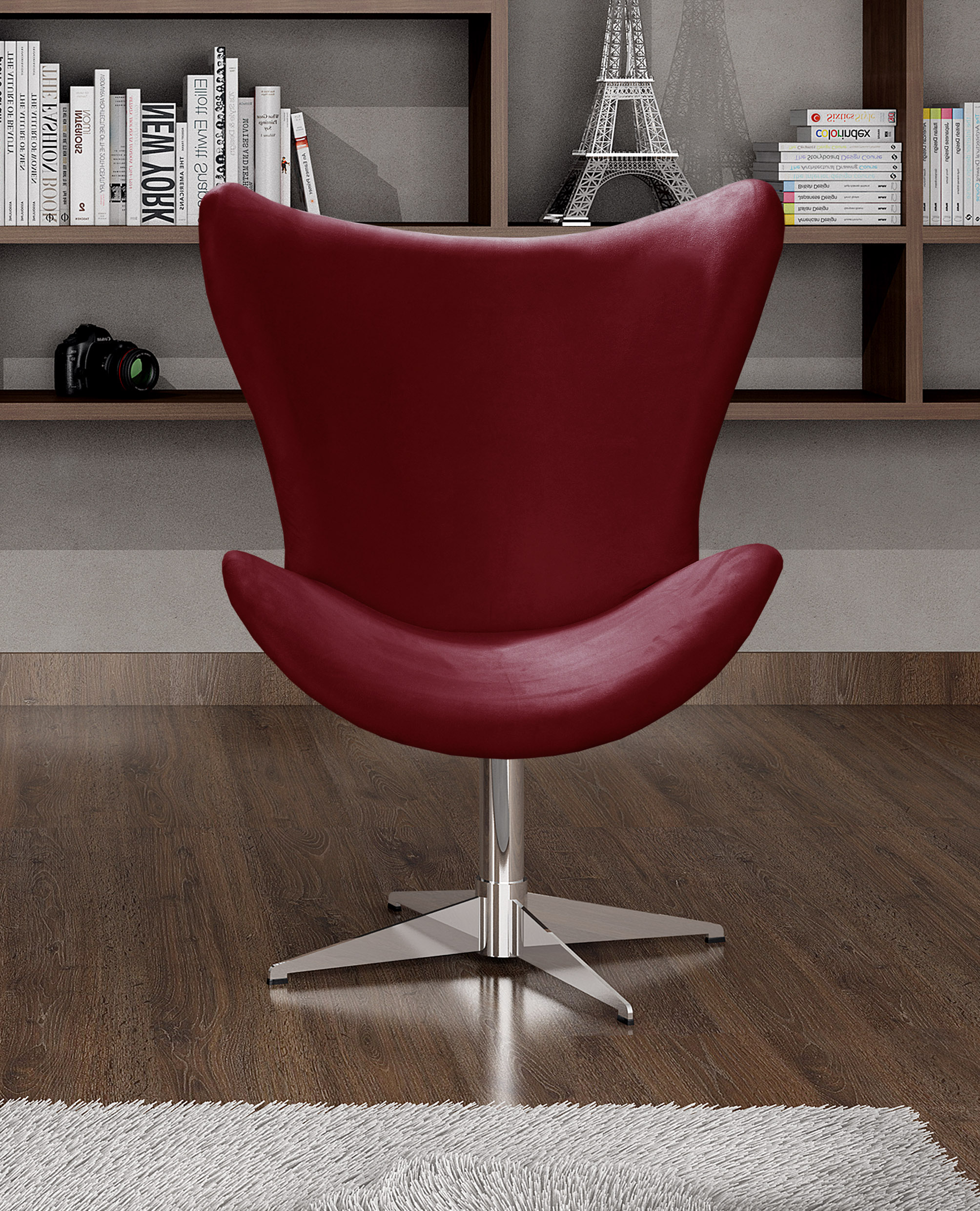 Poltrona Decorativa Alice Egg Lisa Base Giratória De Alumínio - Suede Bordô