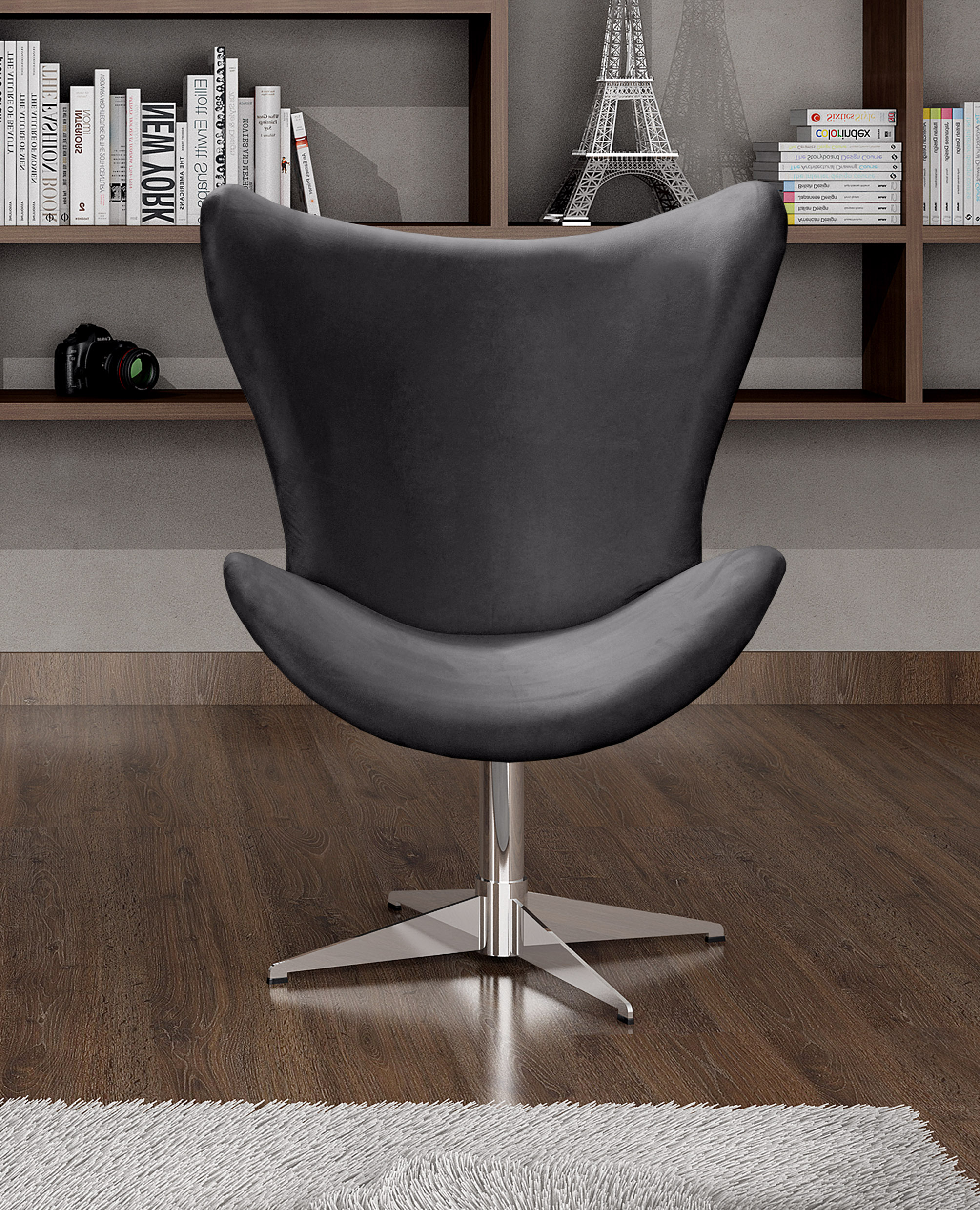 Poltrona Decorativa Alice Egg Lisa Base Giratória De Alumínio - Suede Cinza Grafite