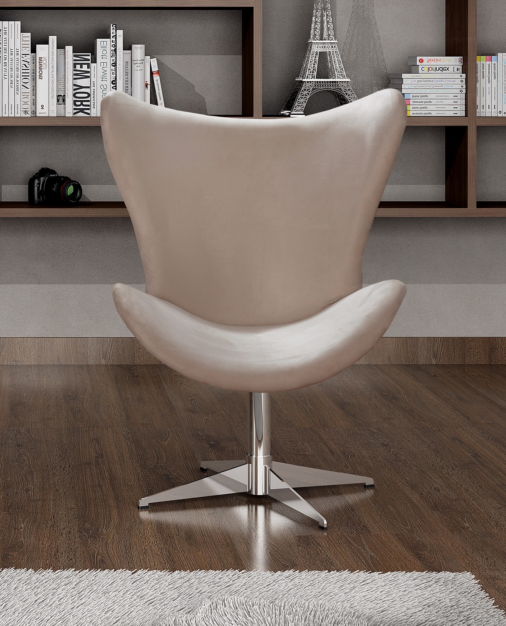 Poltrona Decorativa Alice Egg Lisa Base Giratória De Alumínio - Veludo Capuccino