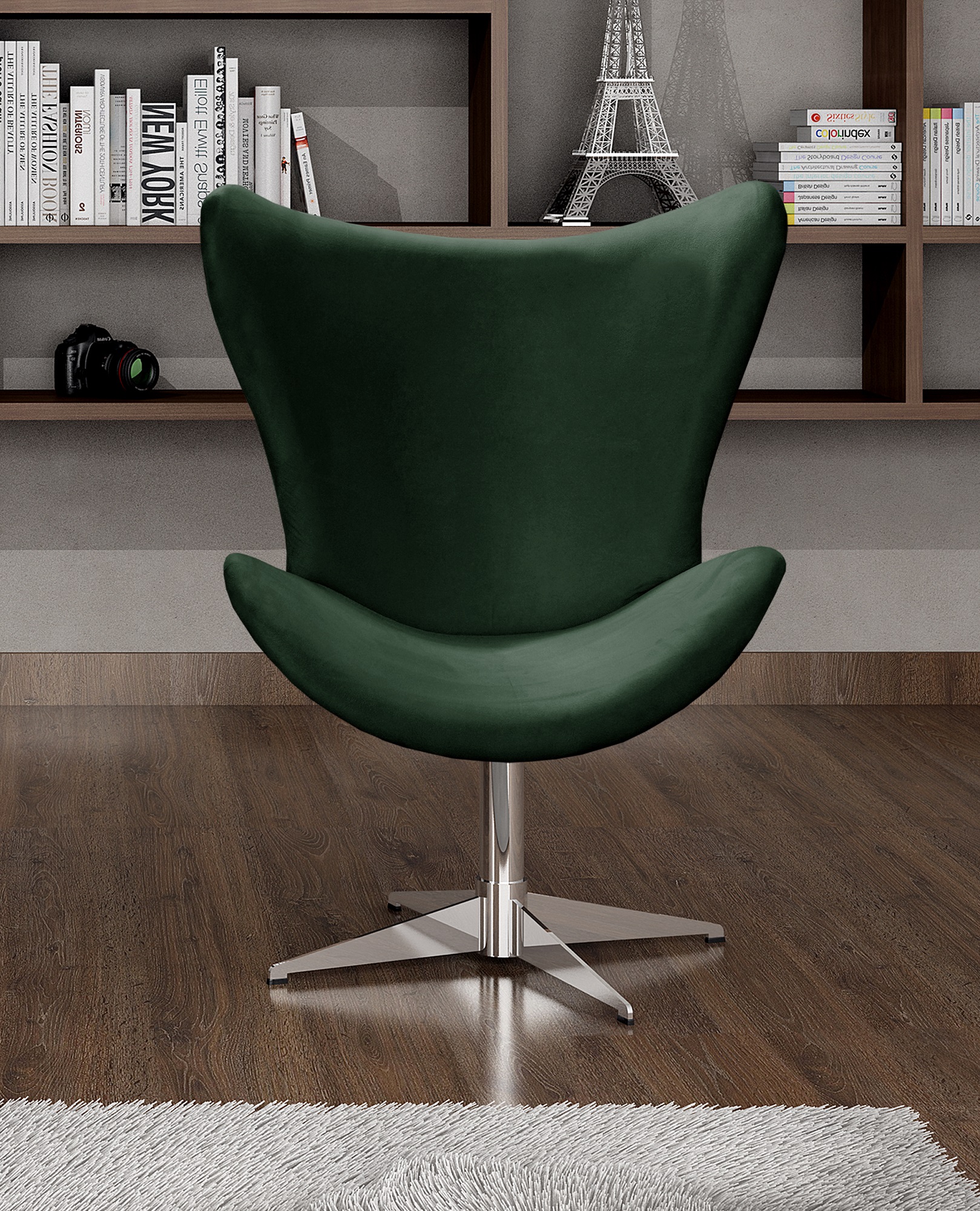 Poltrona Decorativa Alice Egg Lisa Base Giratória De Alumínio - Veludo Verde