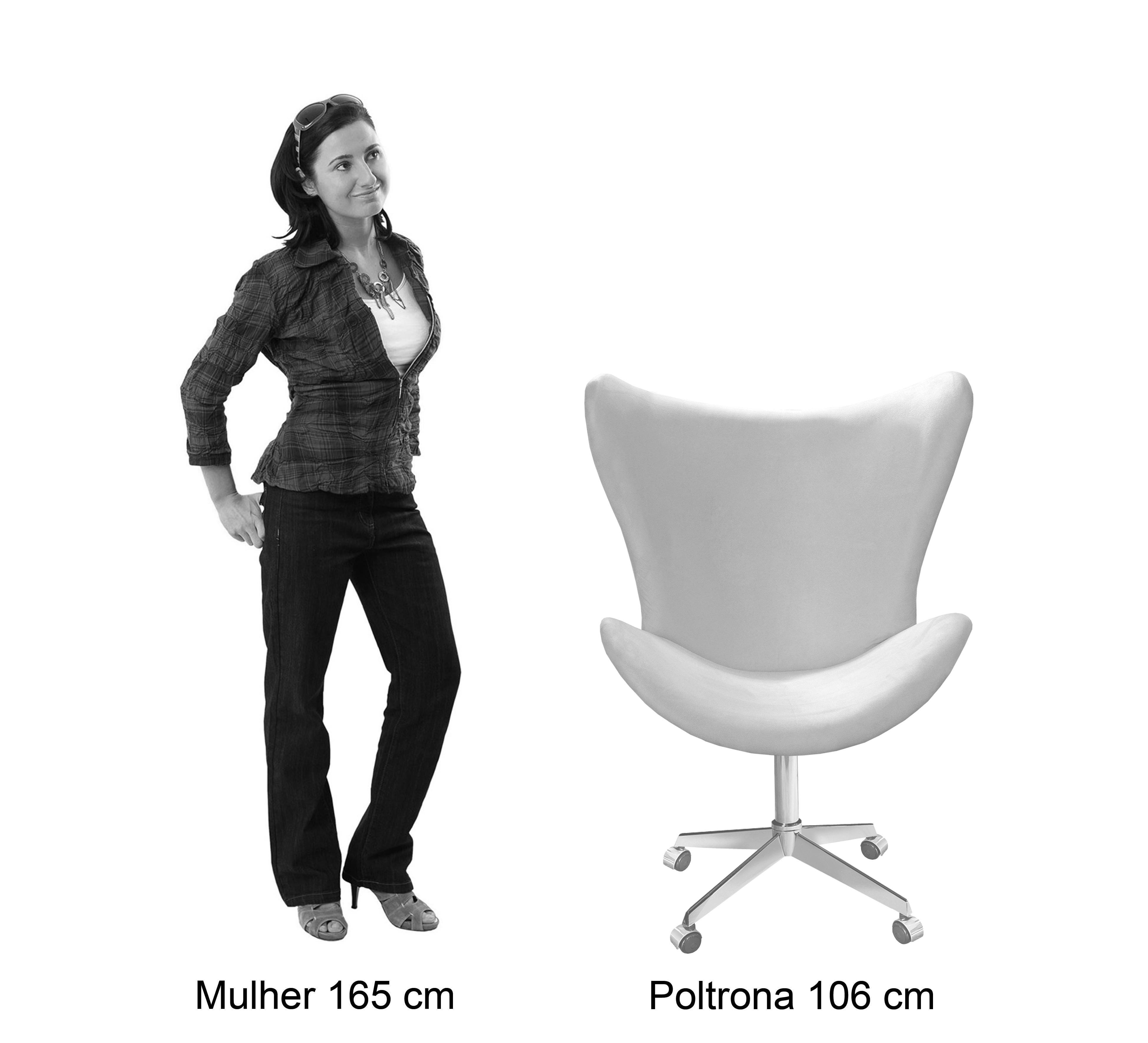 Poltrona Decorativa Alice Egg Lisa Pé Giratório Com Rodizio - Suede Bege Claro