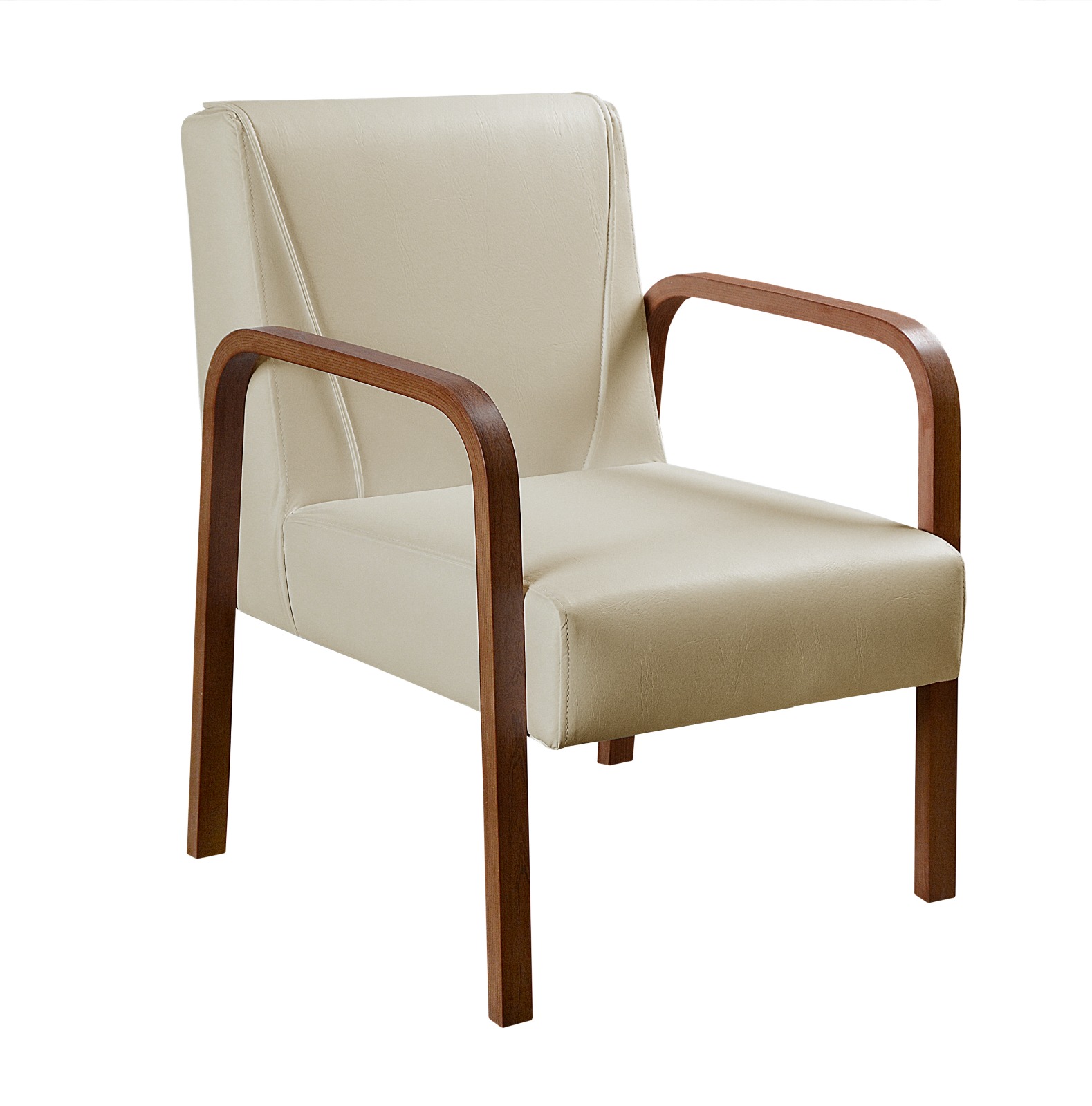 Poltrona Decorativa Anita Braço Madeira - Corino Bege