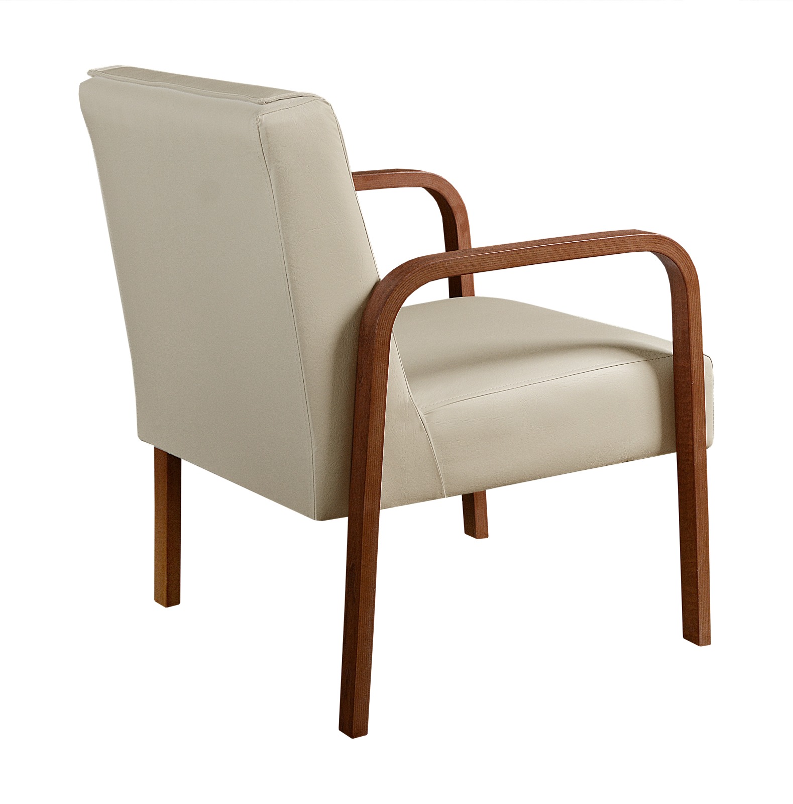 Poltrona Decorativa Anita Braço Madeira - Corino Bege