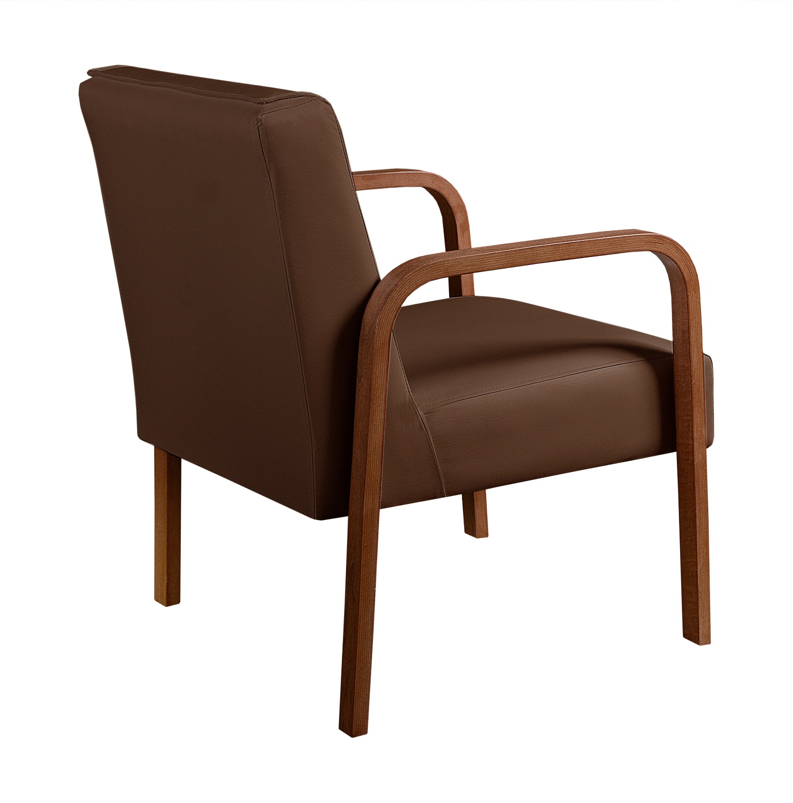 Poltrona Decorativa Anita Braço Madeira - Corino Marrom