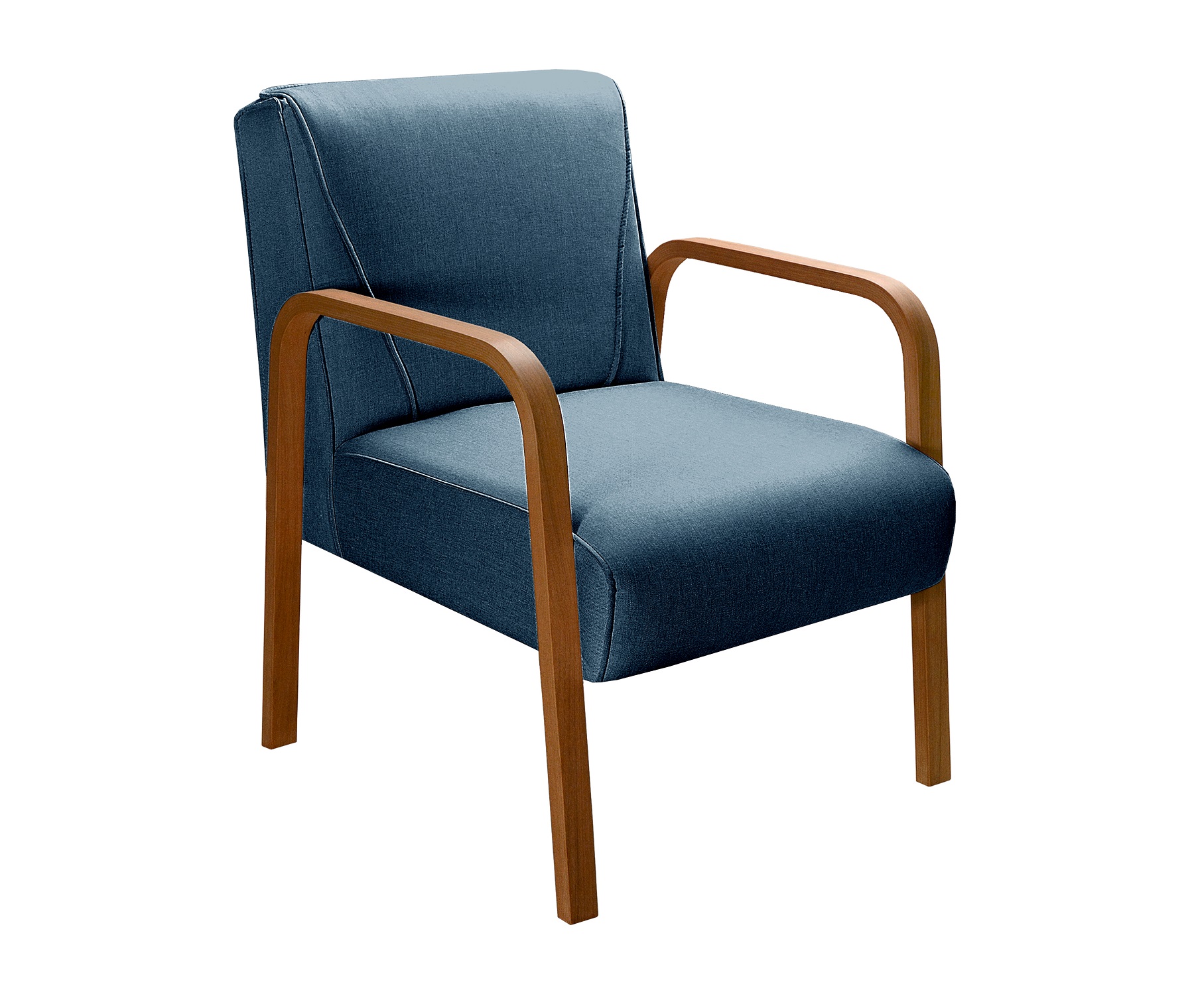 Poltrona Decorativa Anita Braço Madeira - Linho Azul
