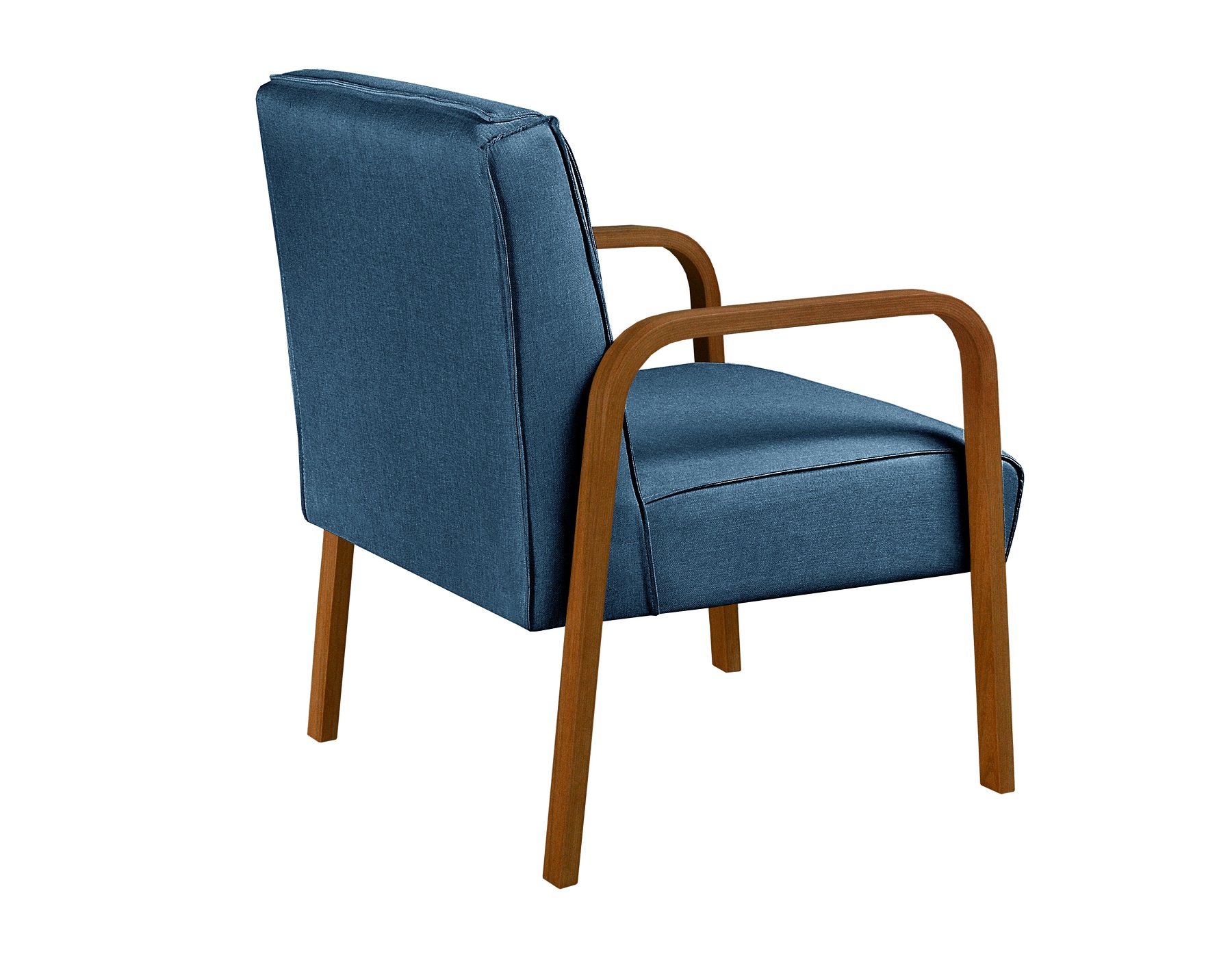 Poltrona Decorativa Anita Braço Madeira - Linho Azul
