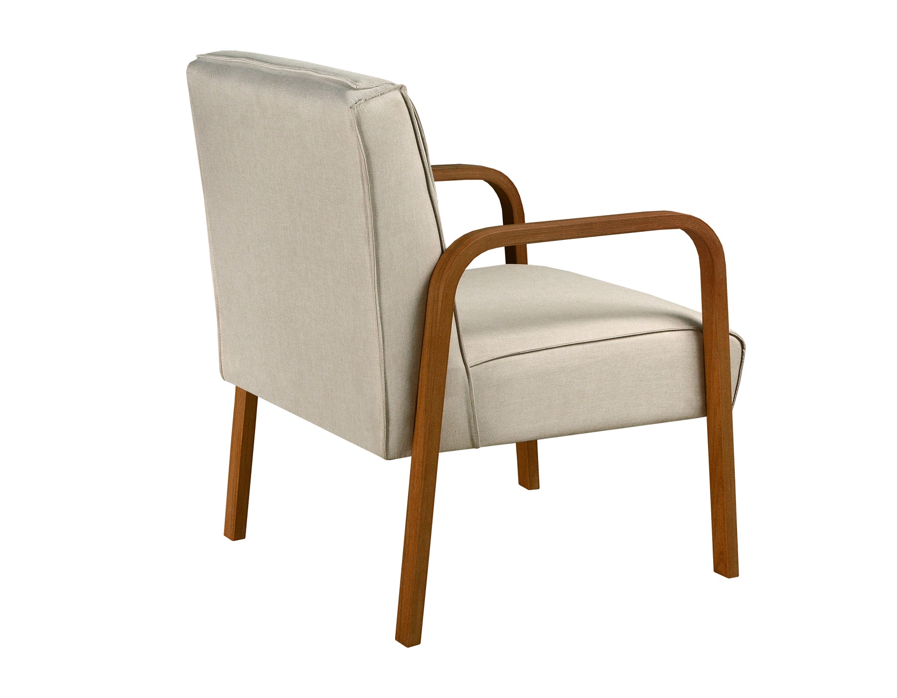 Poltrona Decorativa Anita Braço Madeira - Linho Bege