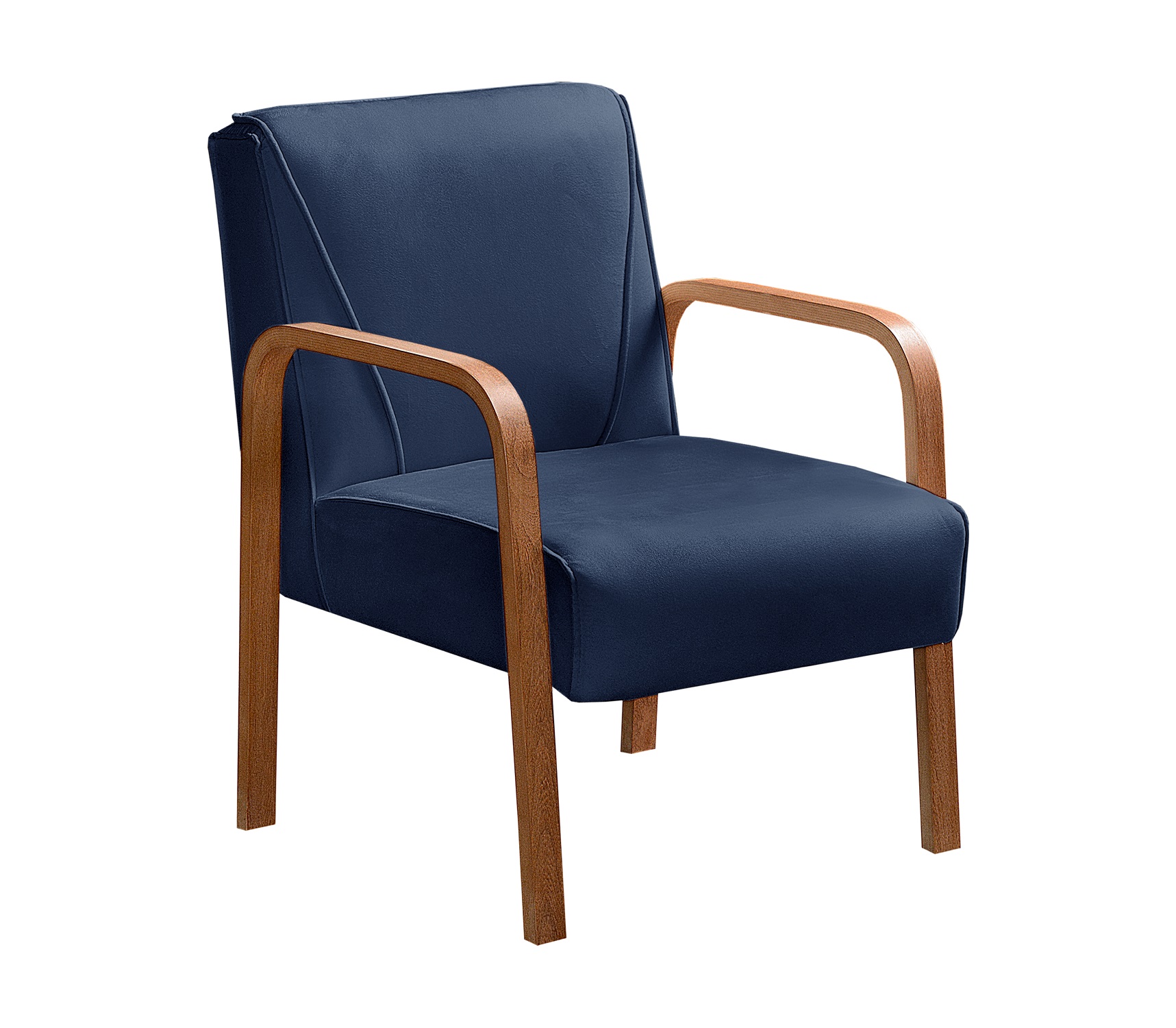 Poltrona Decorativa Anita Braço Madeira - Suede Azul Marinho