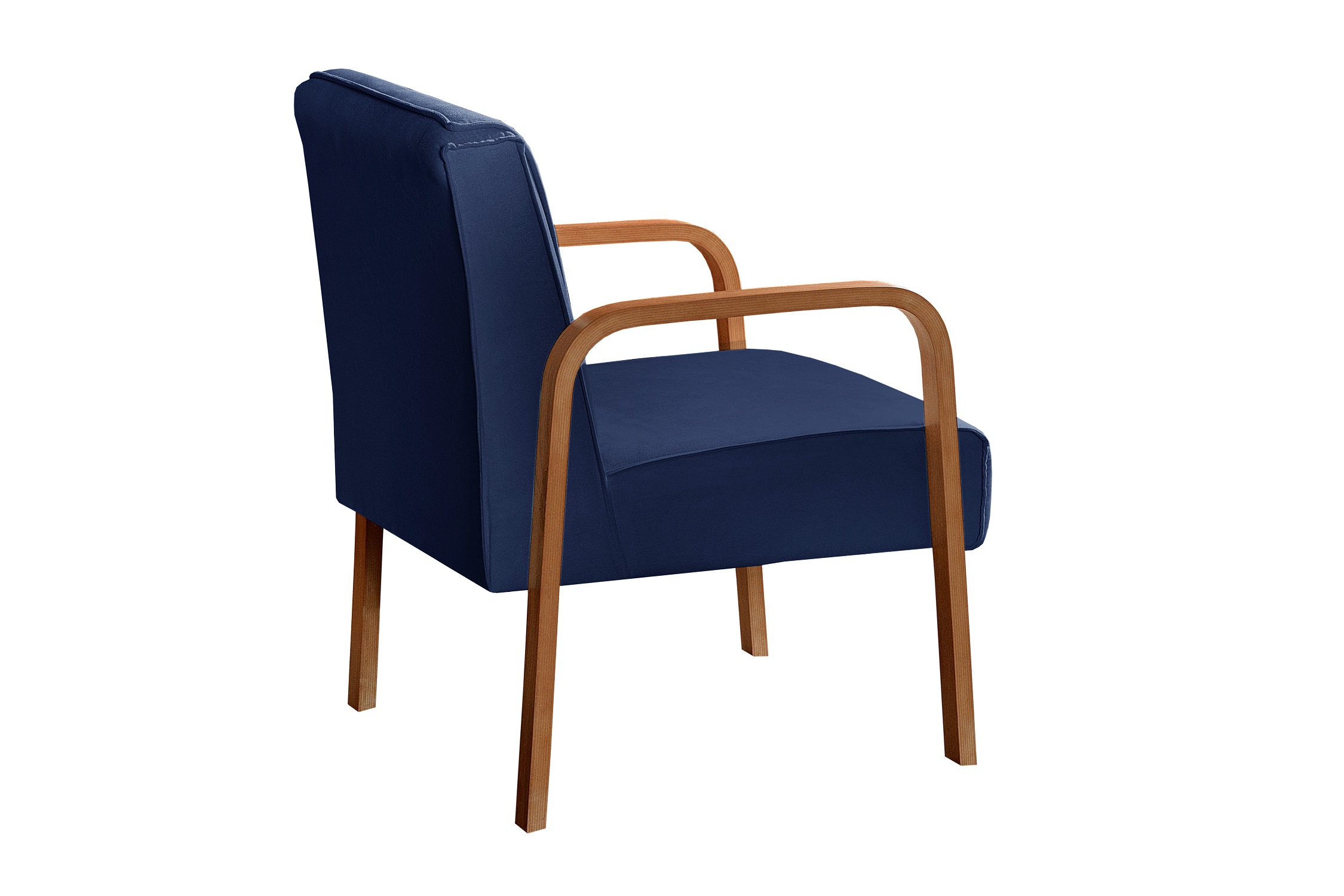 Poltrona Decorativa Anita Braço Madeira - Suede Azul Marinho