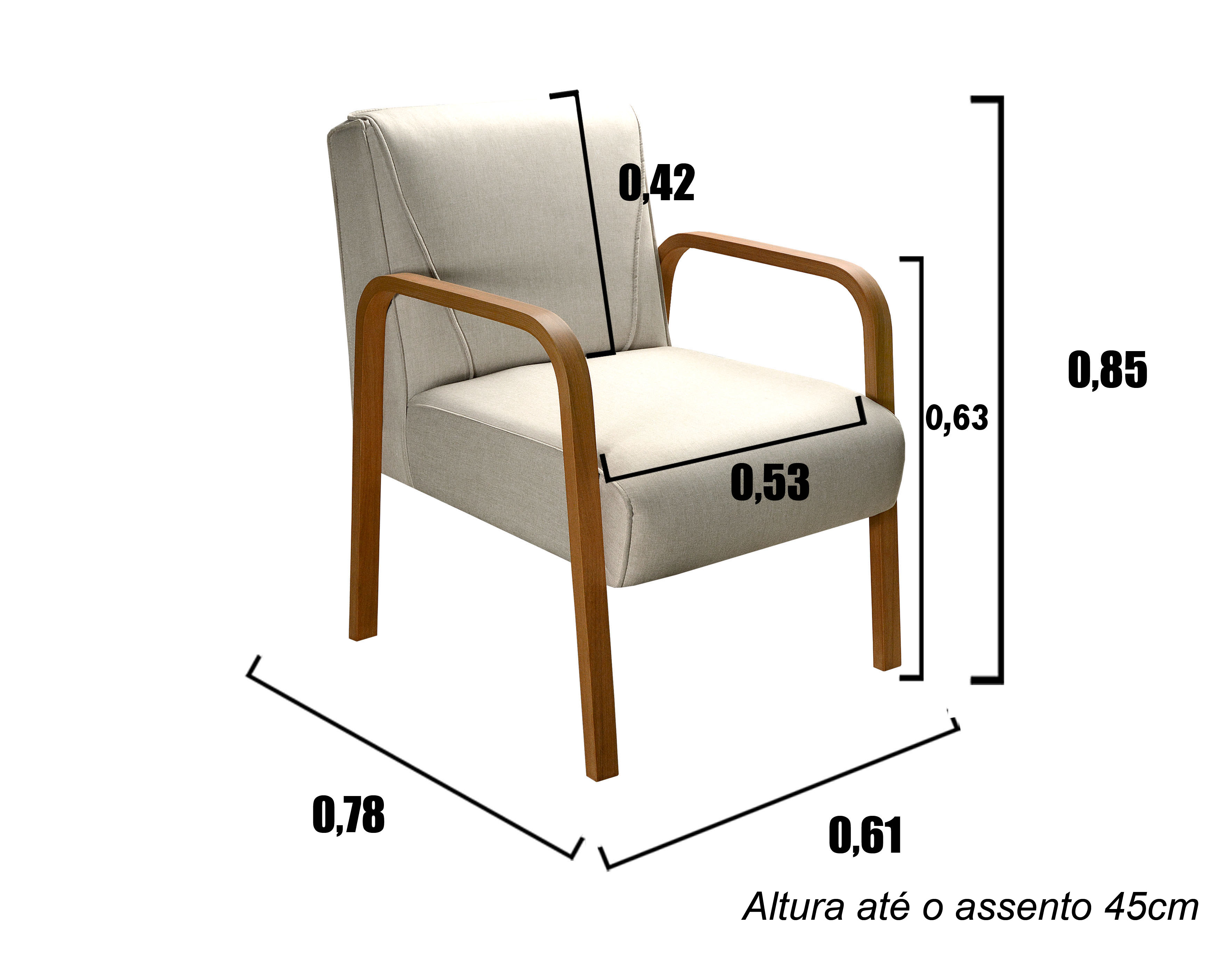 Poltrona Decorativa Anita Braço Madeira - Suede Bege Claro
