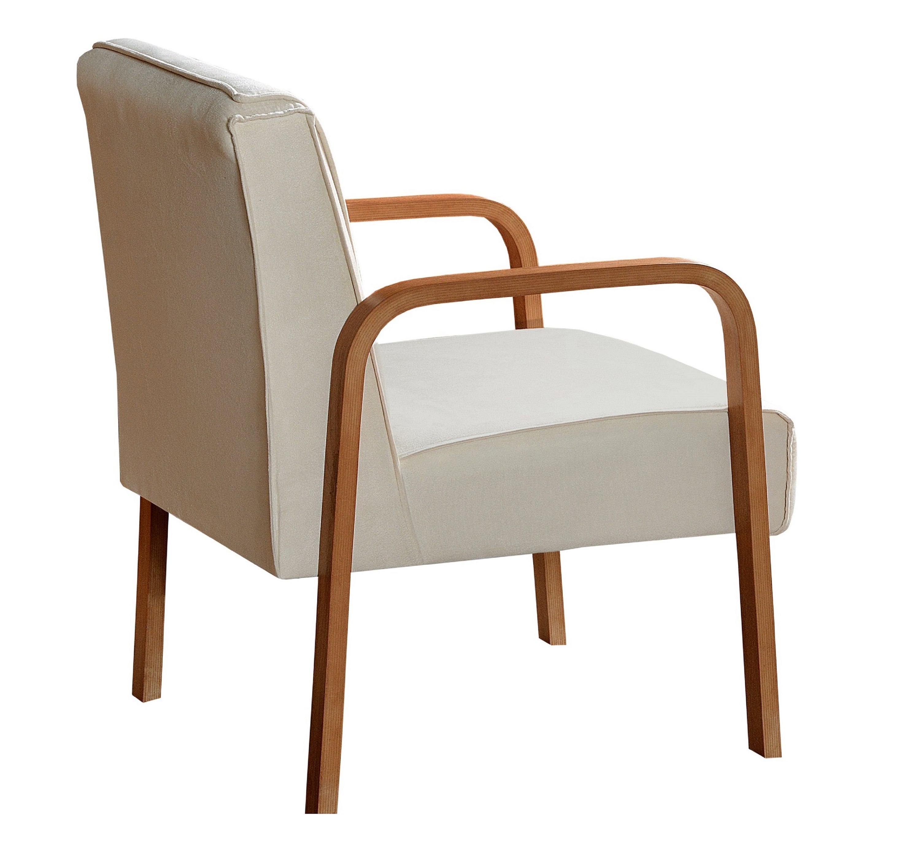 Poltrona Decorativa Anita Braço Madeira - Suede Bege Claro