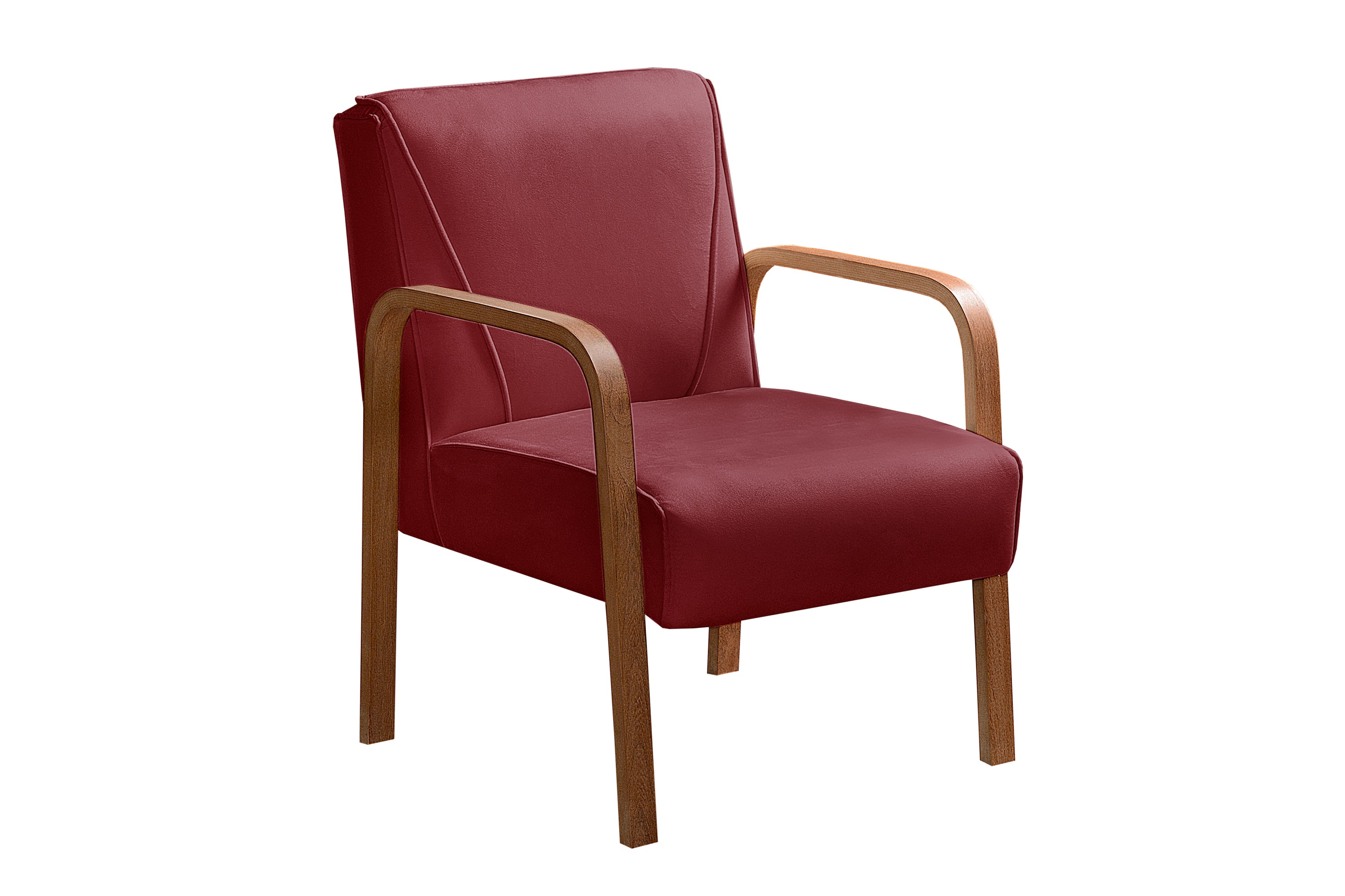 Poltrona Decorativa Anita Braço Madeira - Suede Bordô