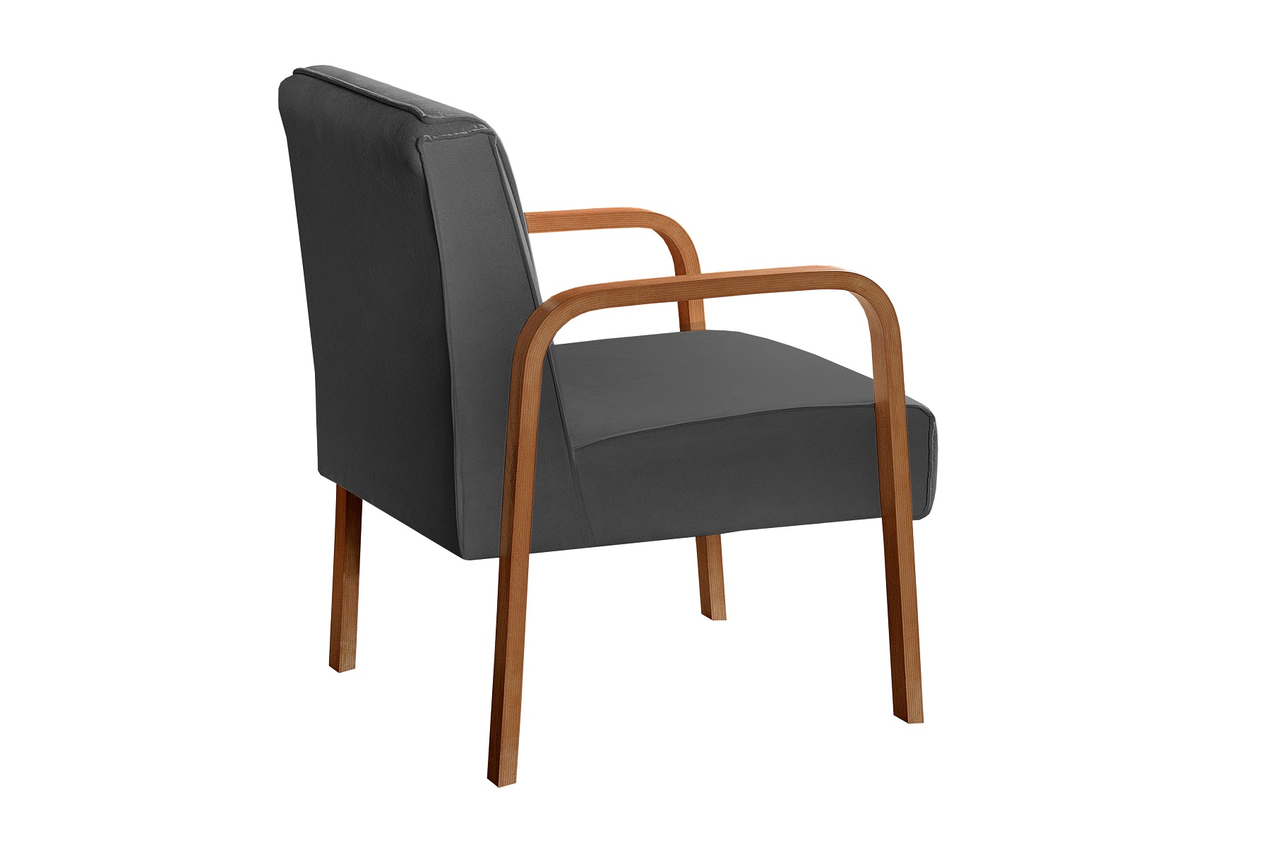 Poltrona Decorativa Anita Braço Madeira - Suede Cinza Grafite