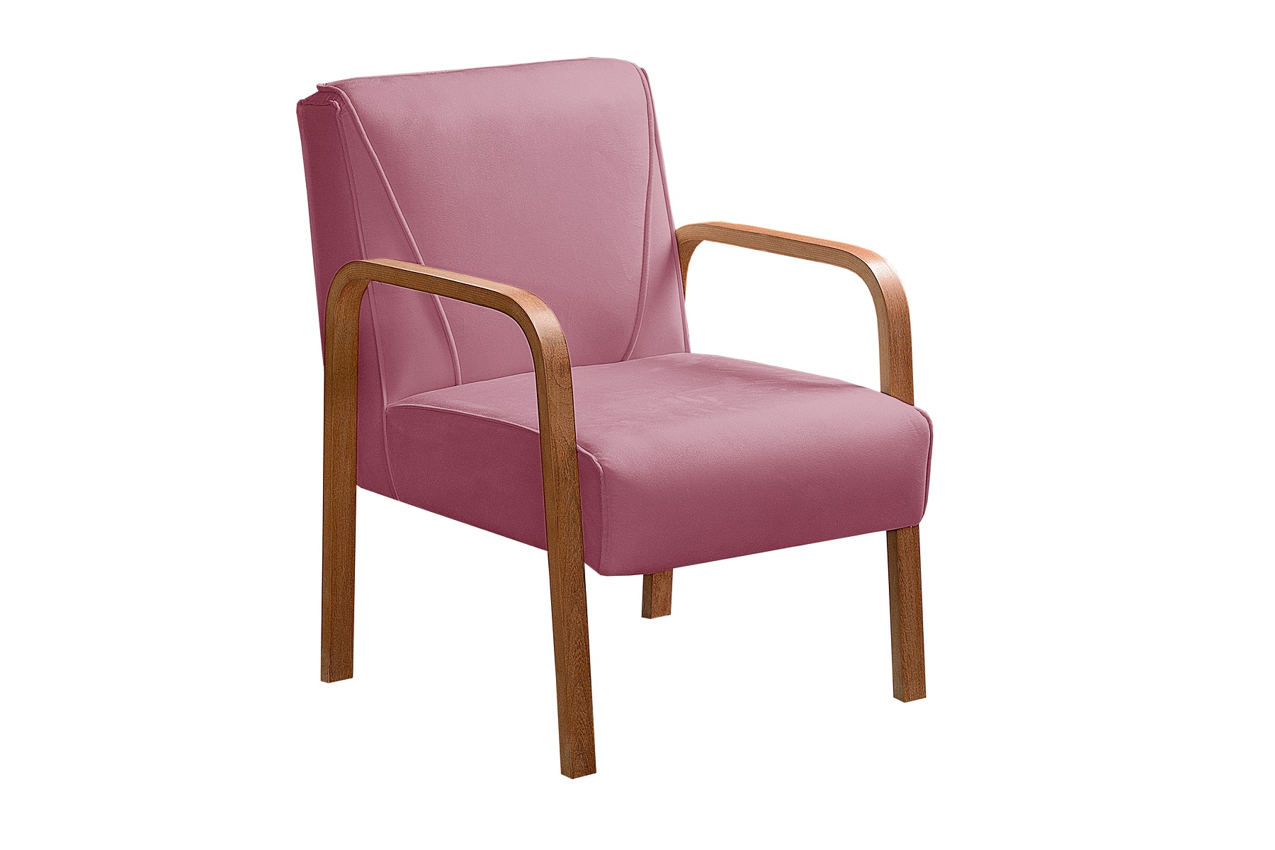 Poltrona Decorativa Anita Braço Madeira - Suede Rosa