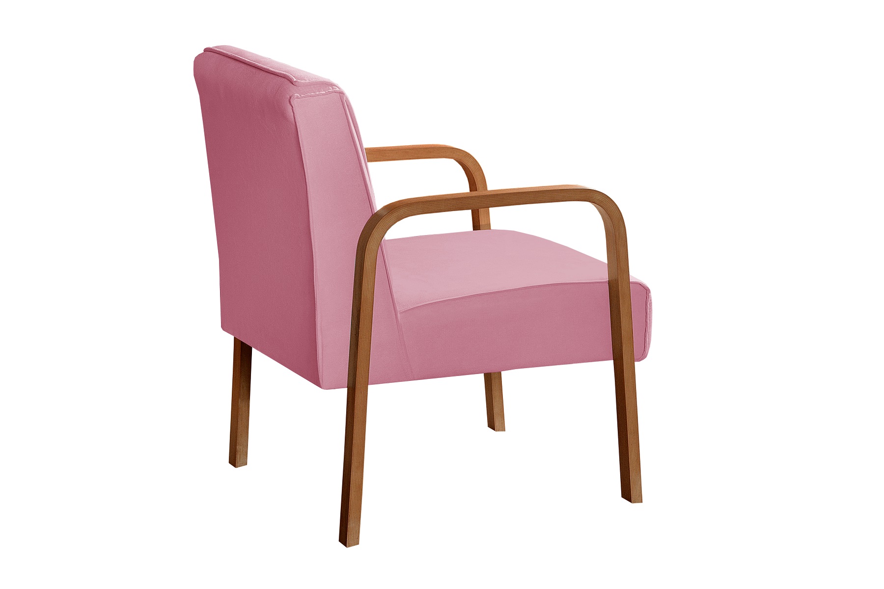 Poltrona Decorativa Anita Braço Madeira - Suede Rosa