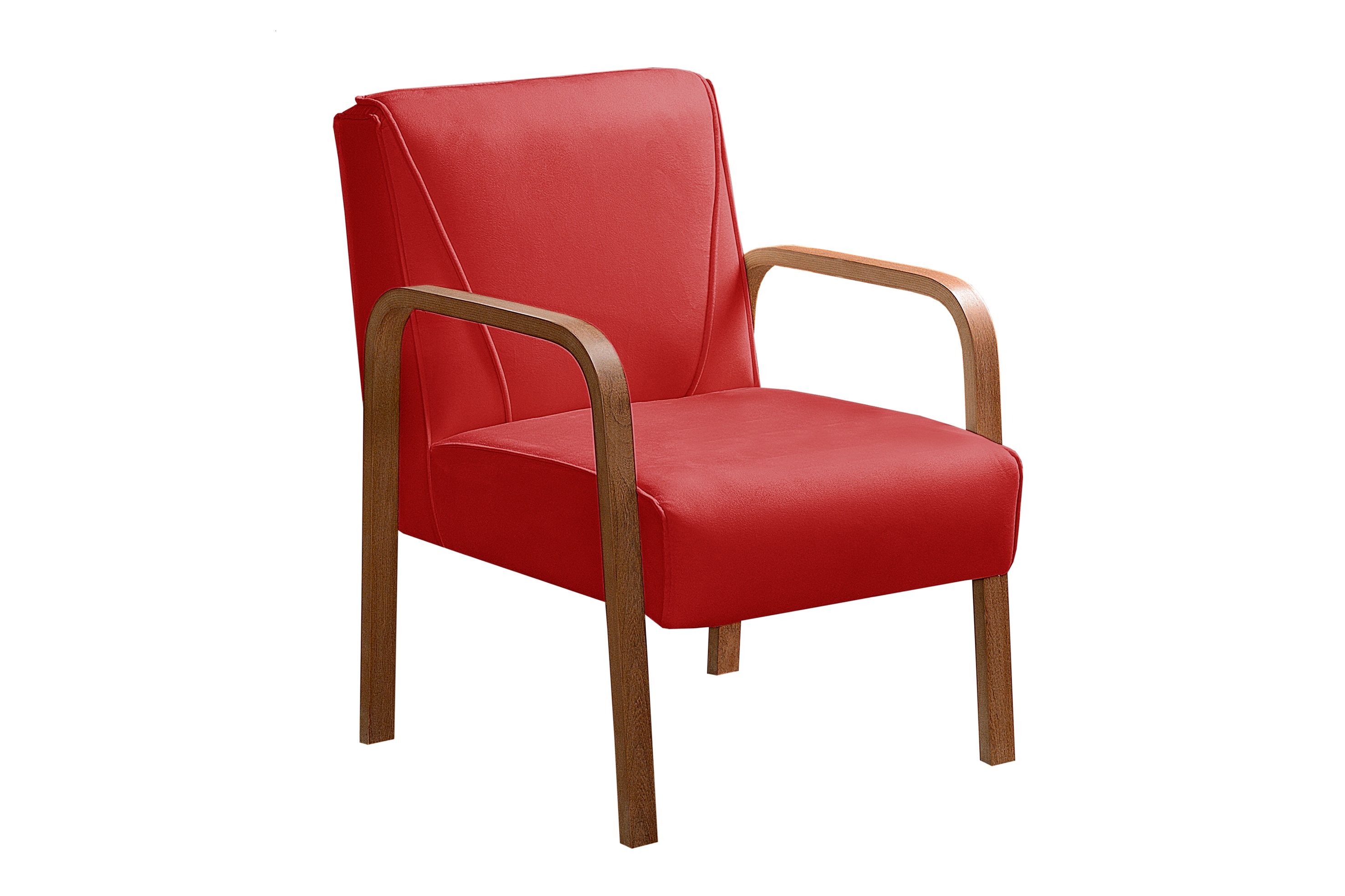 Poltrona Decorativa Anita Braço Madeira - Suede Vermelho