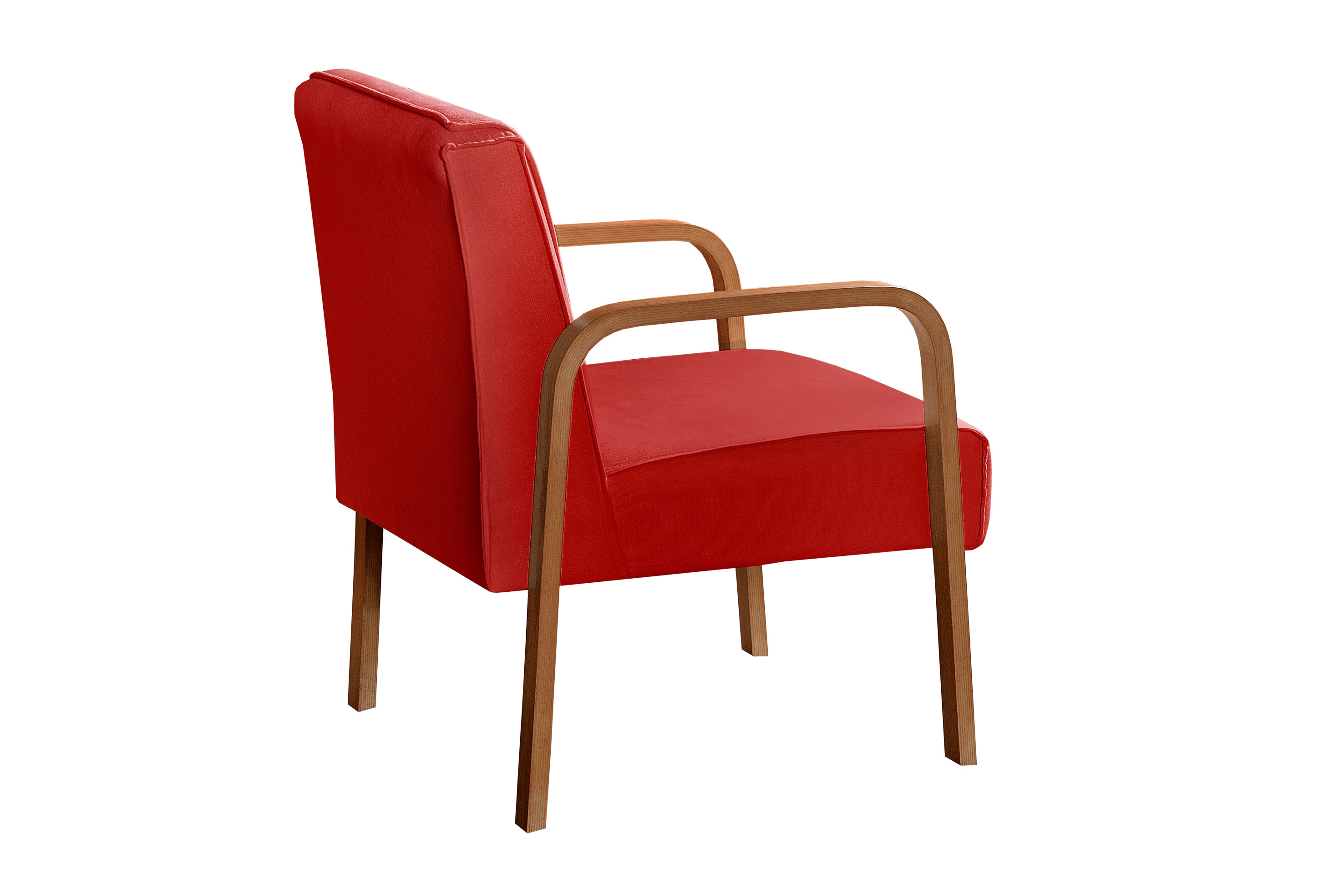 Poltrona Decorativa Anita Braço Madeira - Suede Vermelho