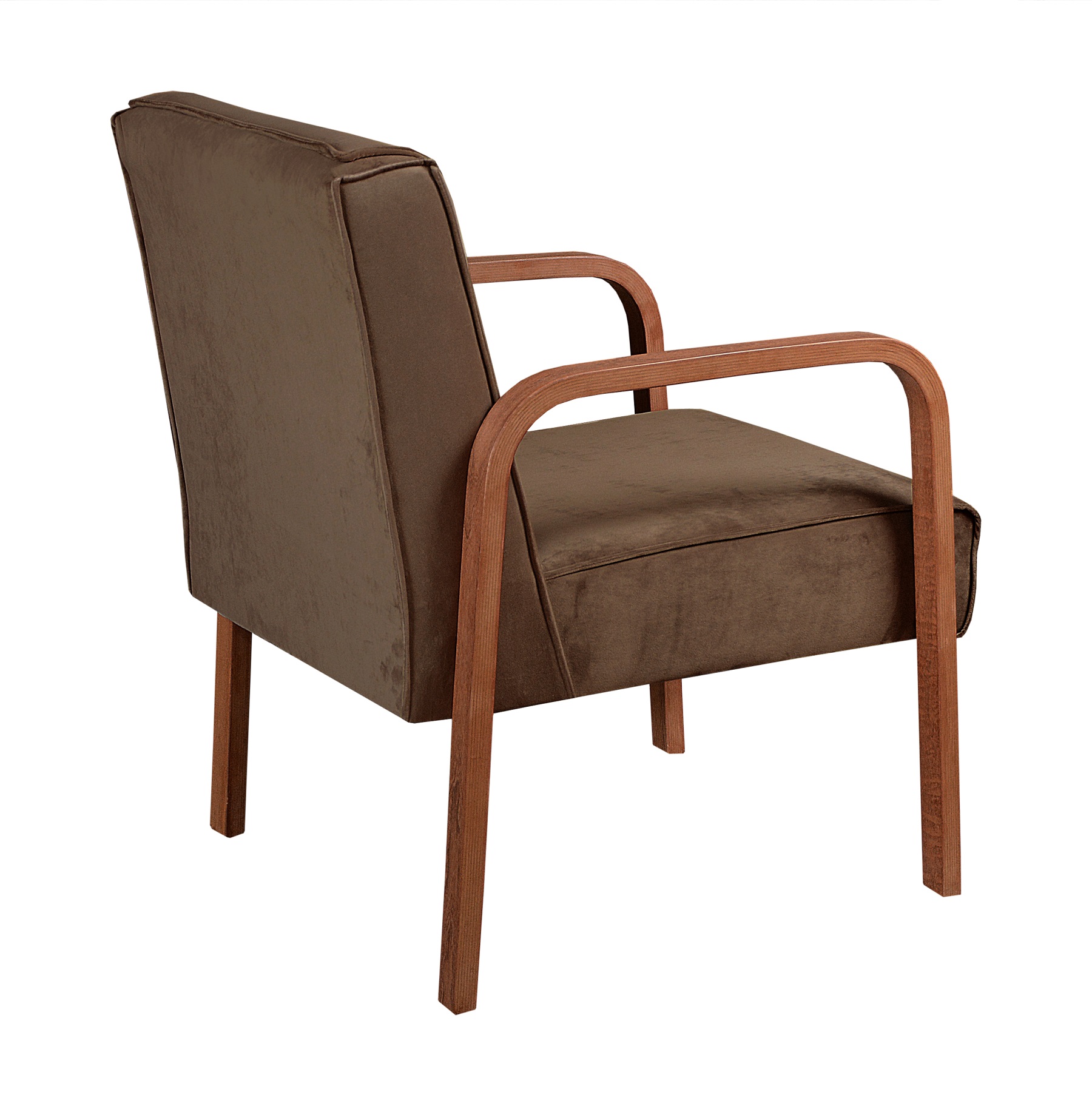 Poltrona Decorativa Anita Braço Madeira - Veludo Marrom