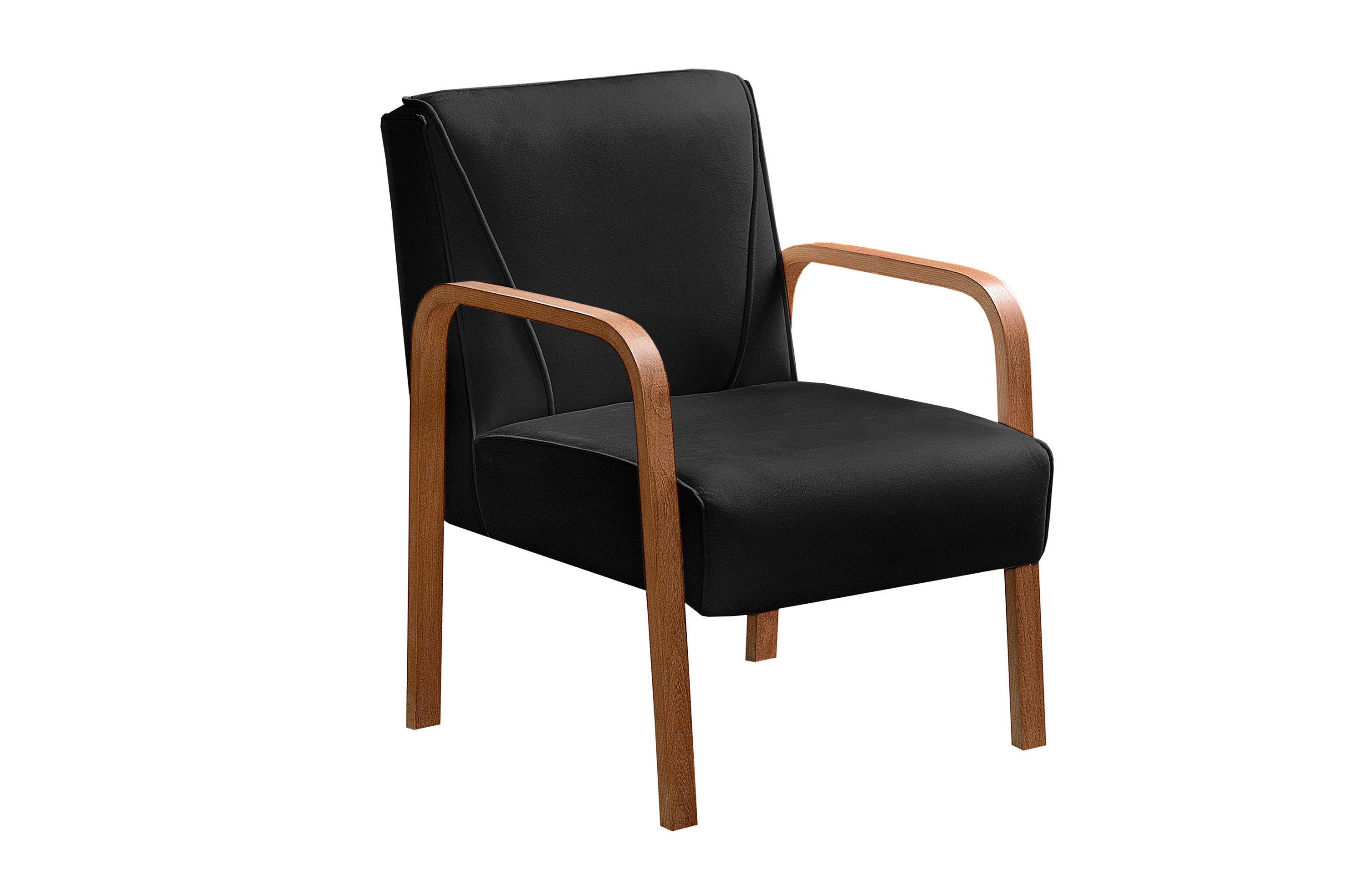 Poltrona Decorativa Anita Braço Madeira - Veludo Preto