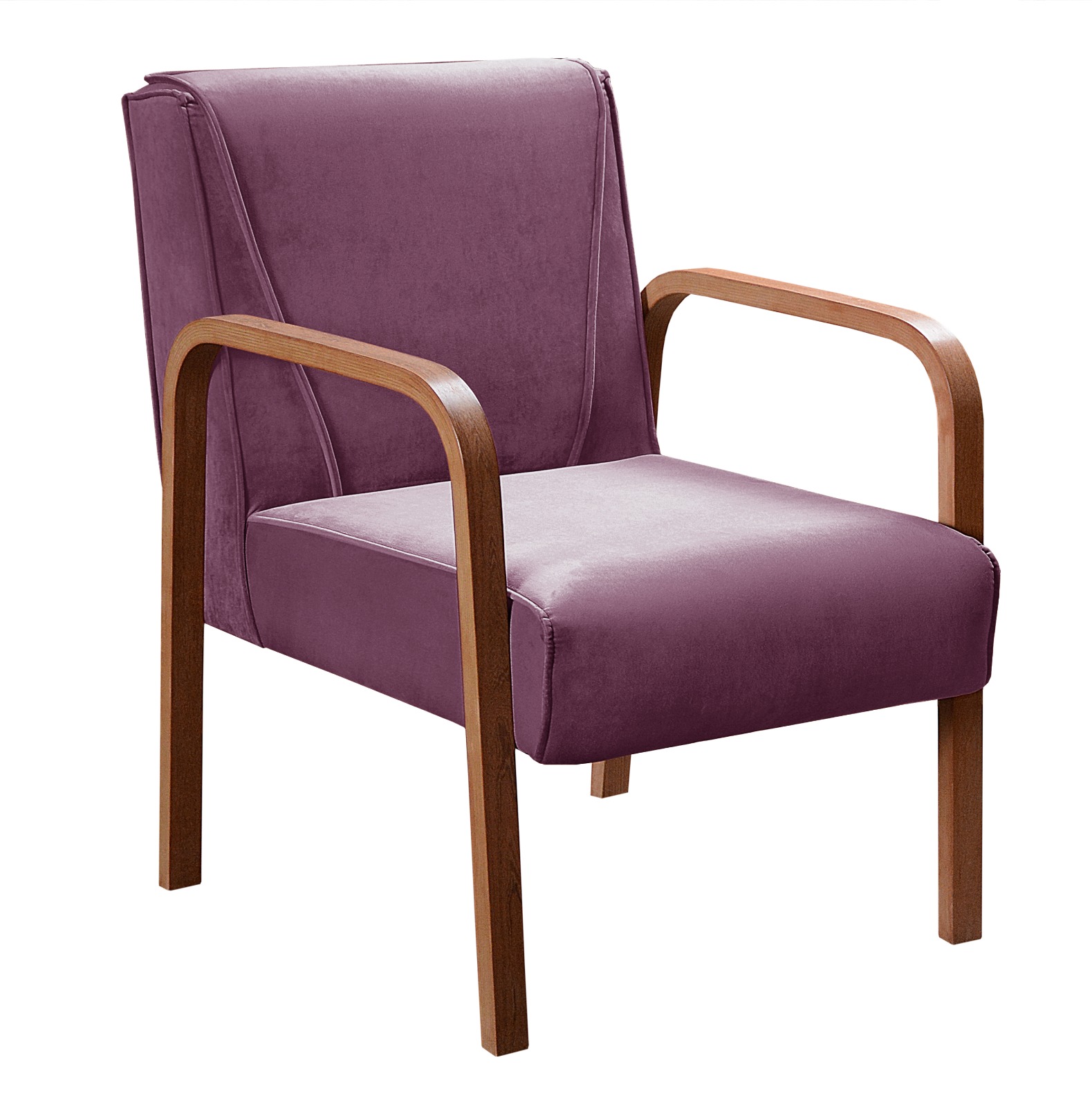 Poltrona Decorativa Anita Braço Madeira - Veludo Roxo