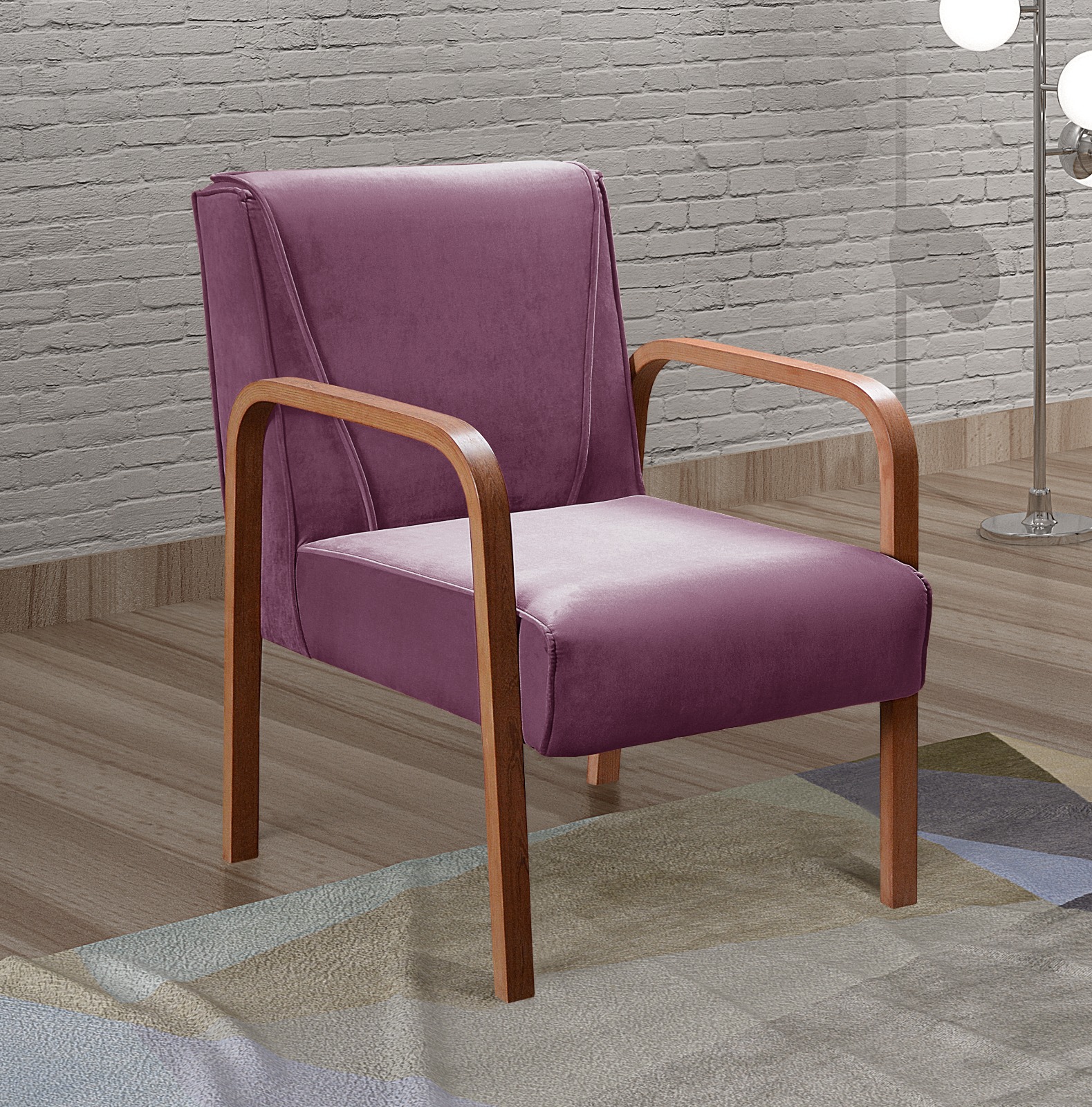 Poltrona Decorativa Anita Braço Madeira - Veludo Roxo