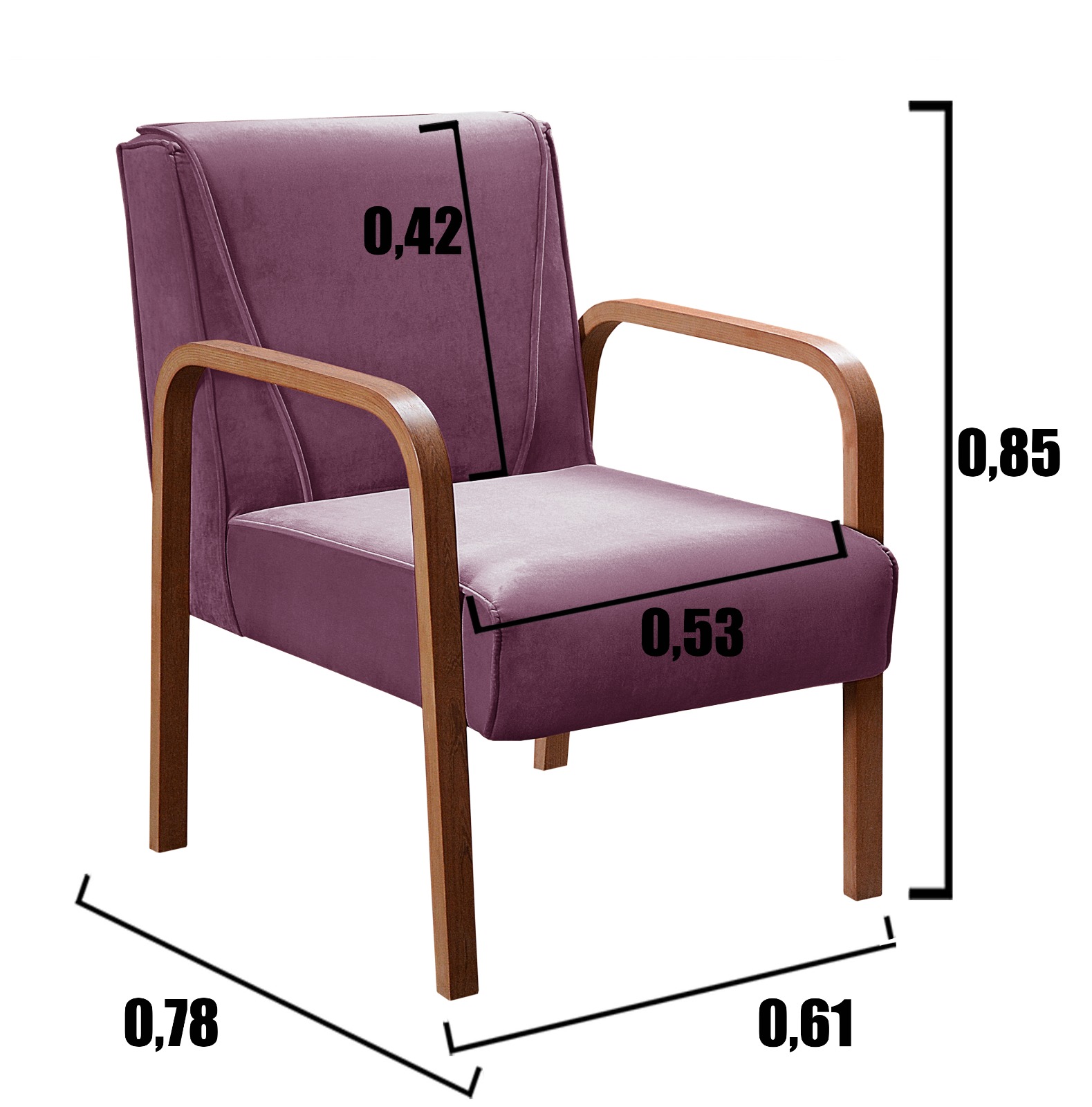 Poltrona Decorativa Anita Braço Madeira - Veludo Roxo