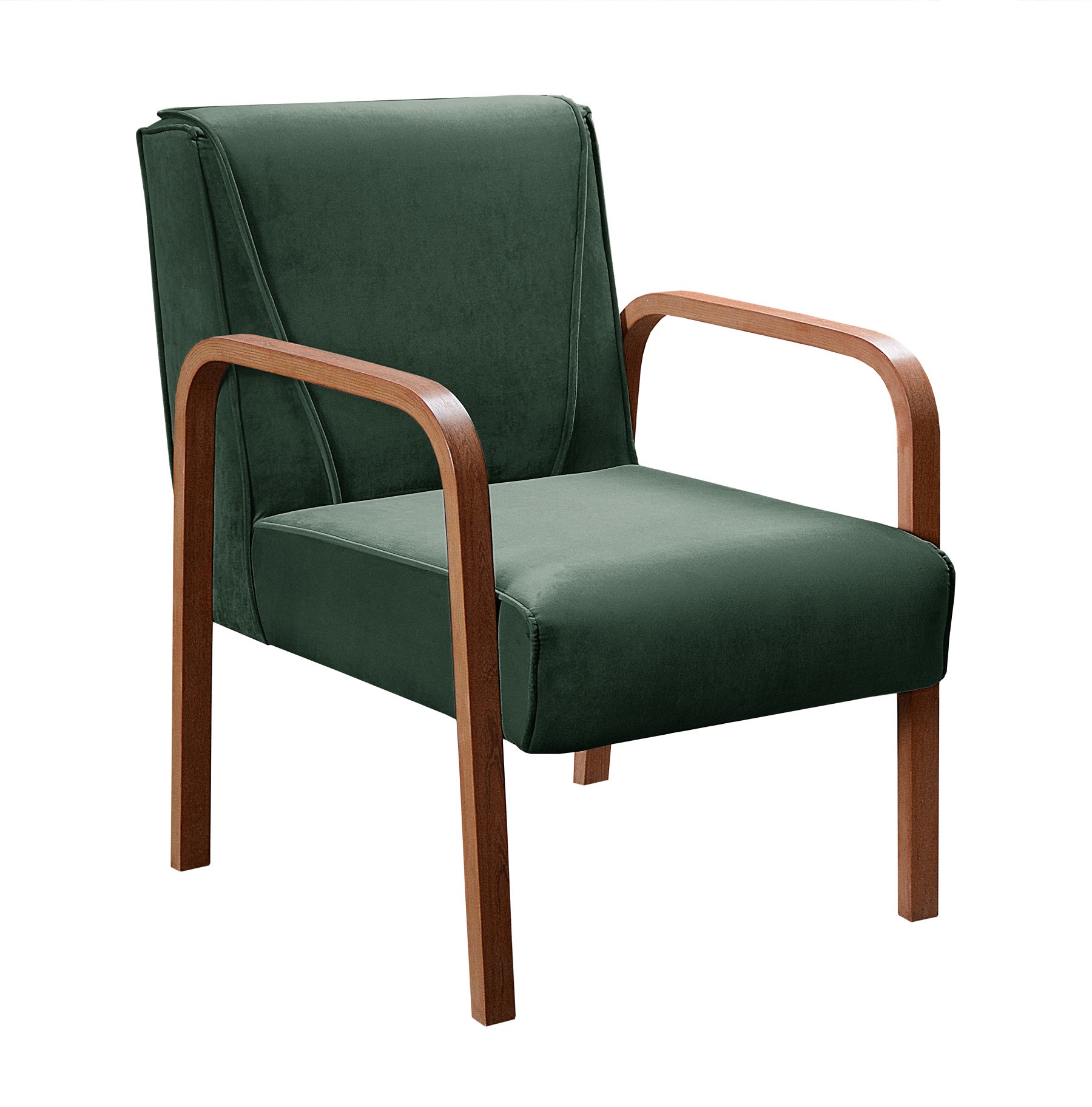 Poltrona Decorativa Anita Braço Madeira - Veludo Verde Musgo