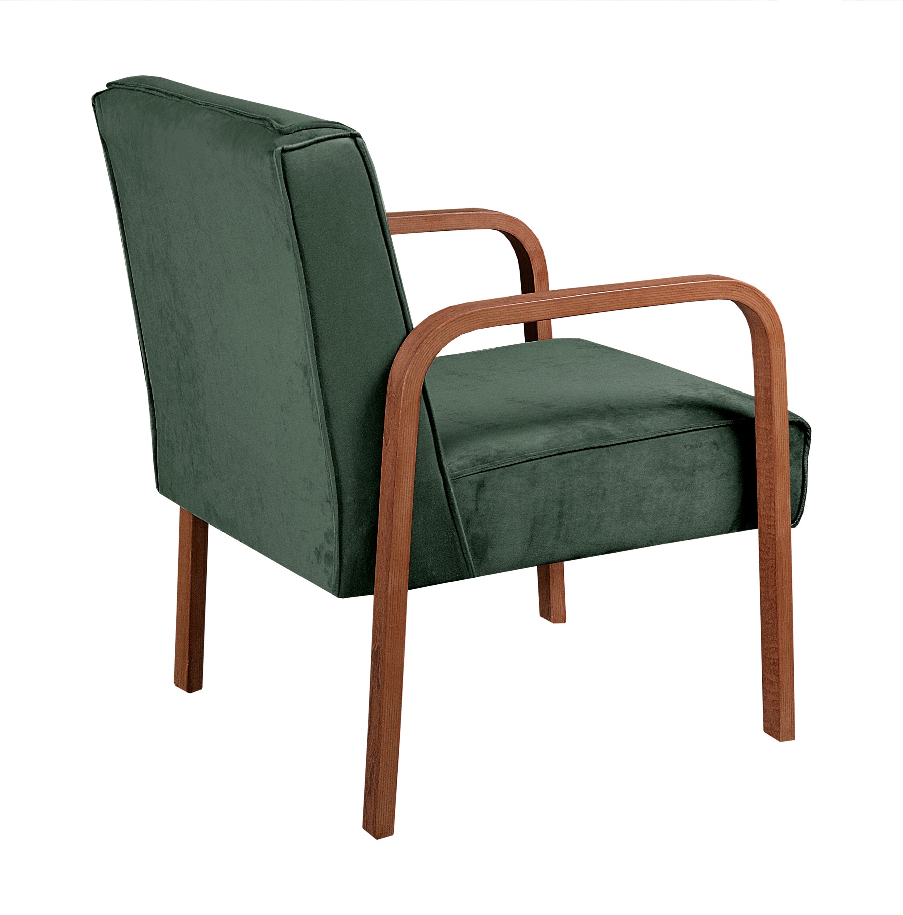 Poltrona Decorativa Anita Braço Madeira - Veludo Verde Musgo