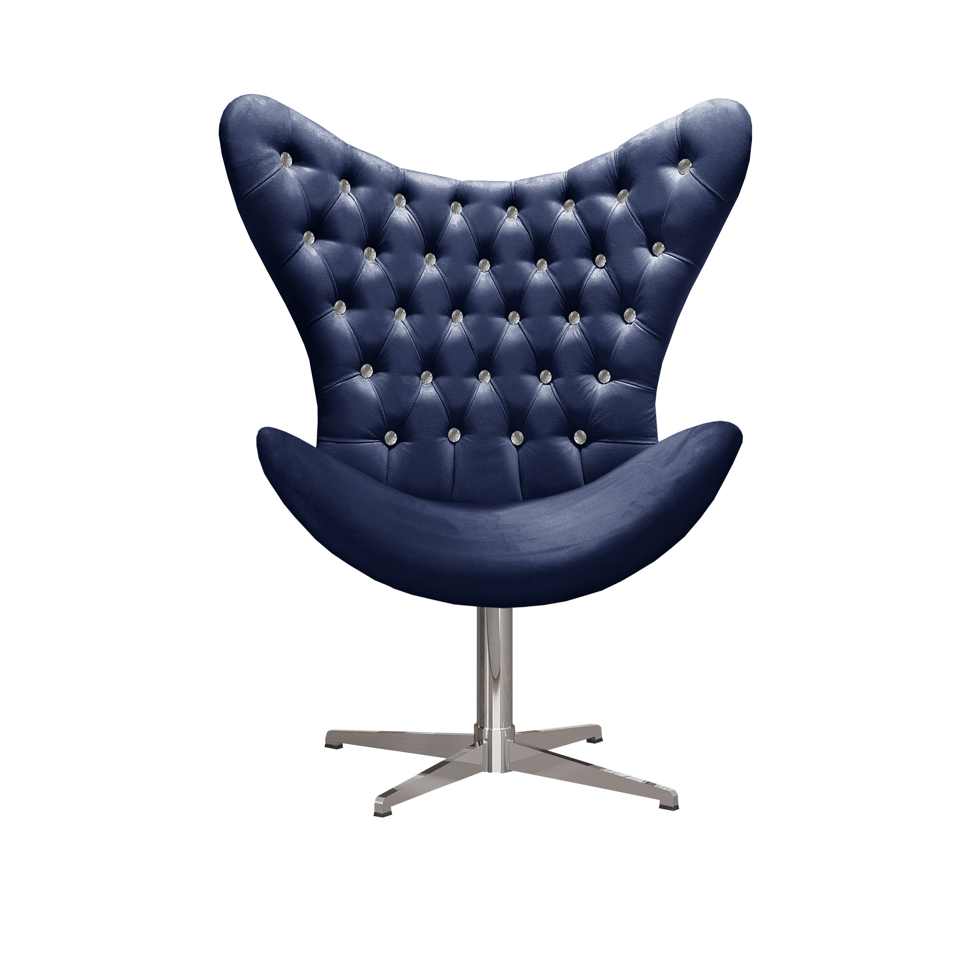 Poltrona Decorativa Egg Capitonê Com Strass Pé Giratório Alumínio - Suede Azul Marinho