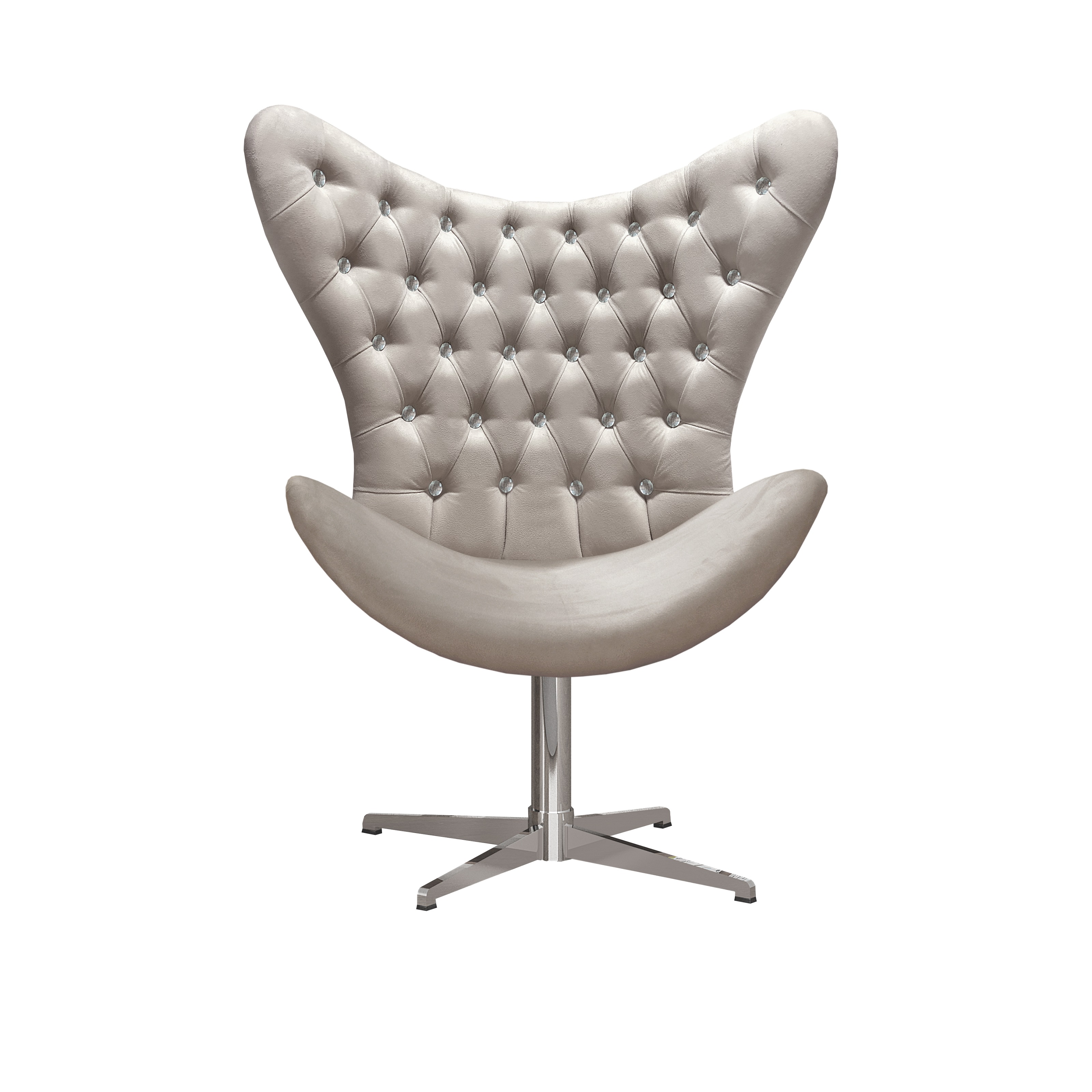 Poltrona Decorativa Egg Capitonê Com Strass Pé Giratório Alumínio - Suede Bege Claro