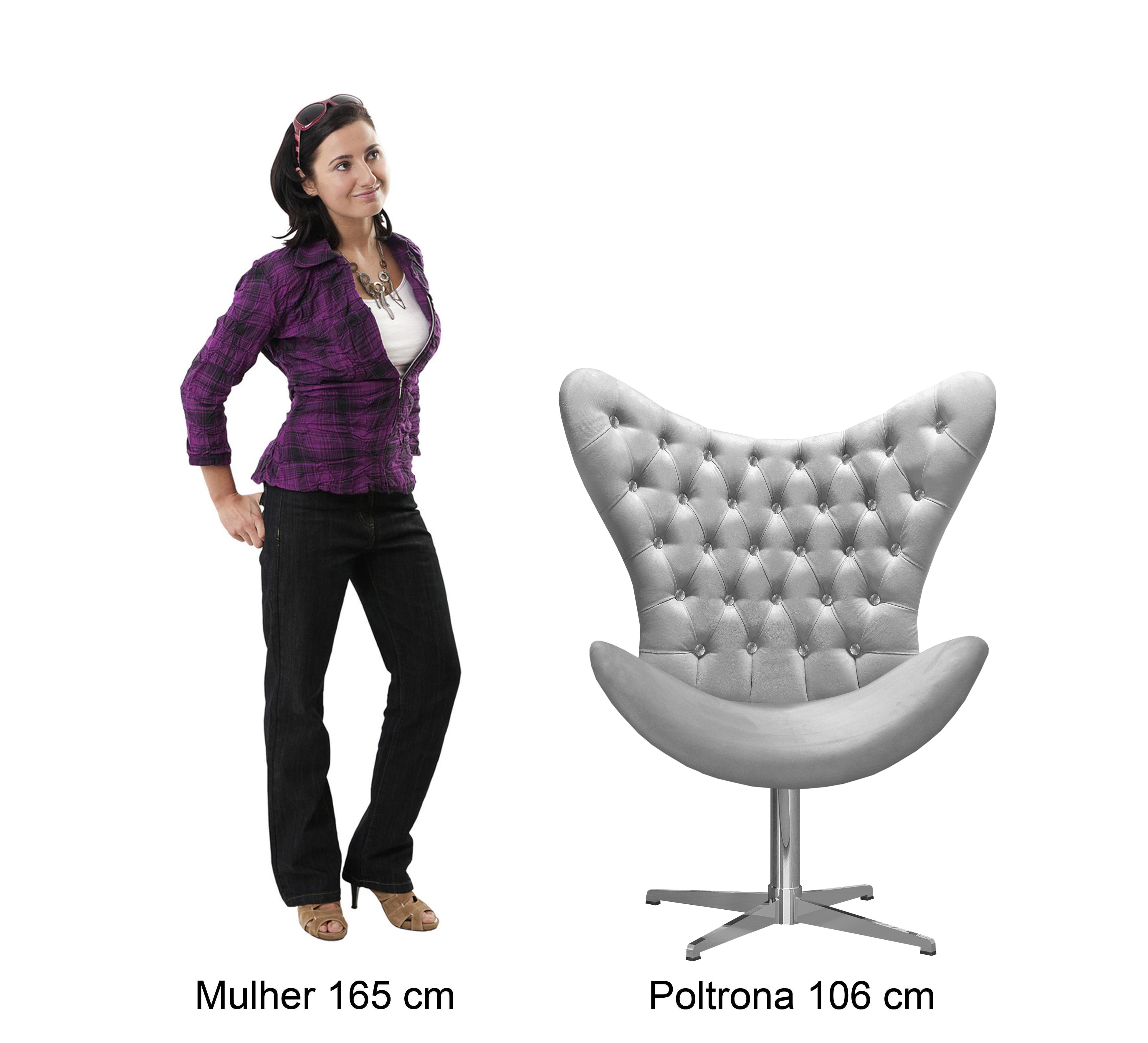 Poltrona Decorativa Egg Capitonê Com Strass Pé Giratório Alumínio - Suede Bege Claro